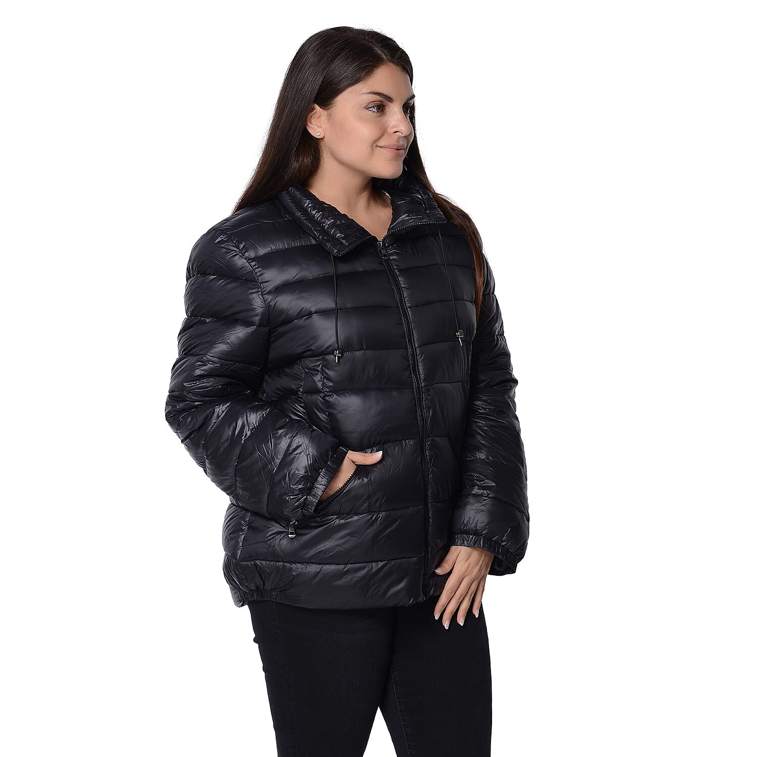 Stylish Short Puffer Jacket For Women (Size Medium/ 10-12) - Black