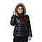 Women Puffer Jacket with Faux Fur Trim Hood and Two Pockets (Size M, 10 - 12) - Black