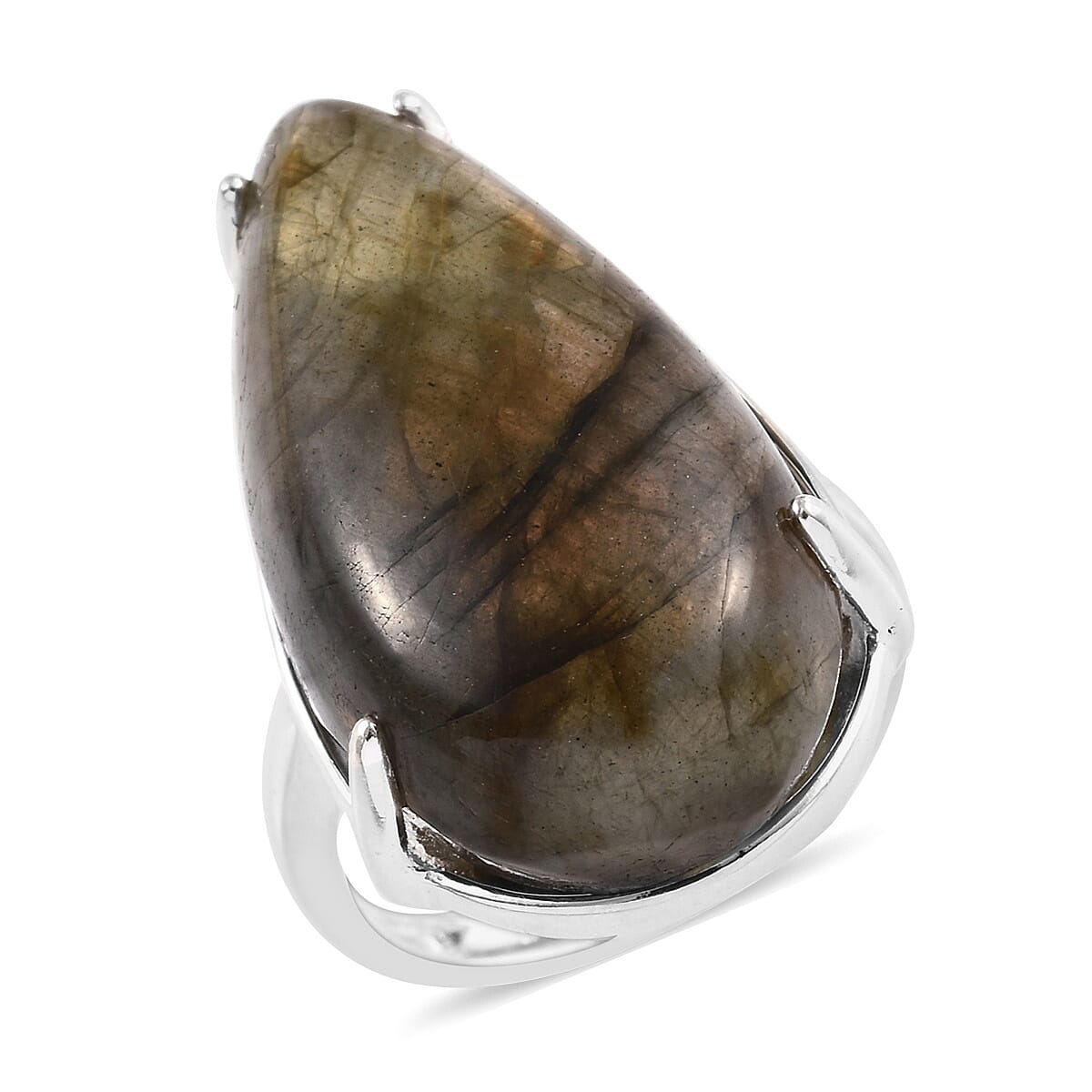 Labradorite (Pear 30x15 mm) Solitaire Ring in Sterling Silver 23.75 Ct.
