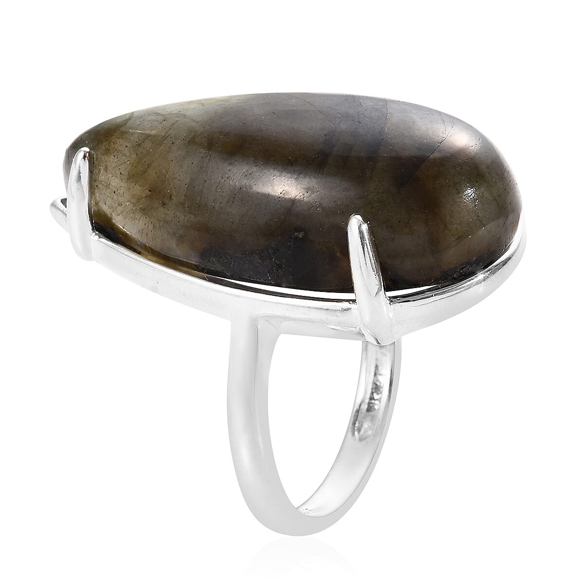 Labradorite (Pear 30x15 mm) Solitaire Ring in Sterling Silver 23.75 Ct.