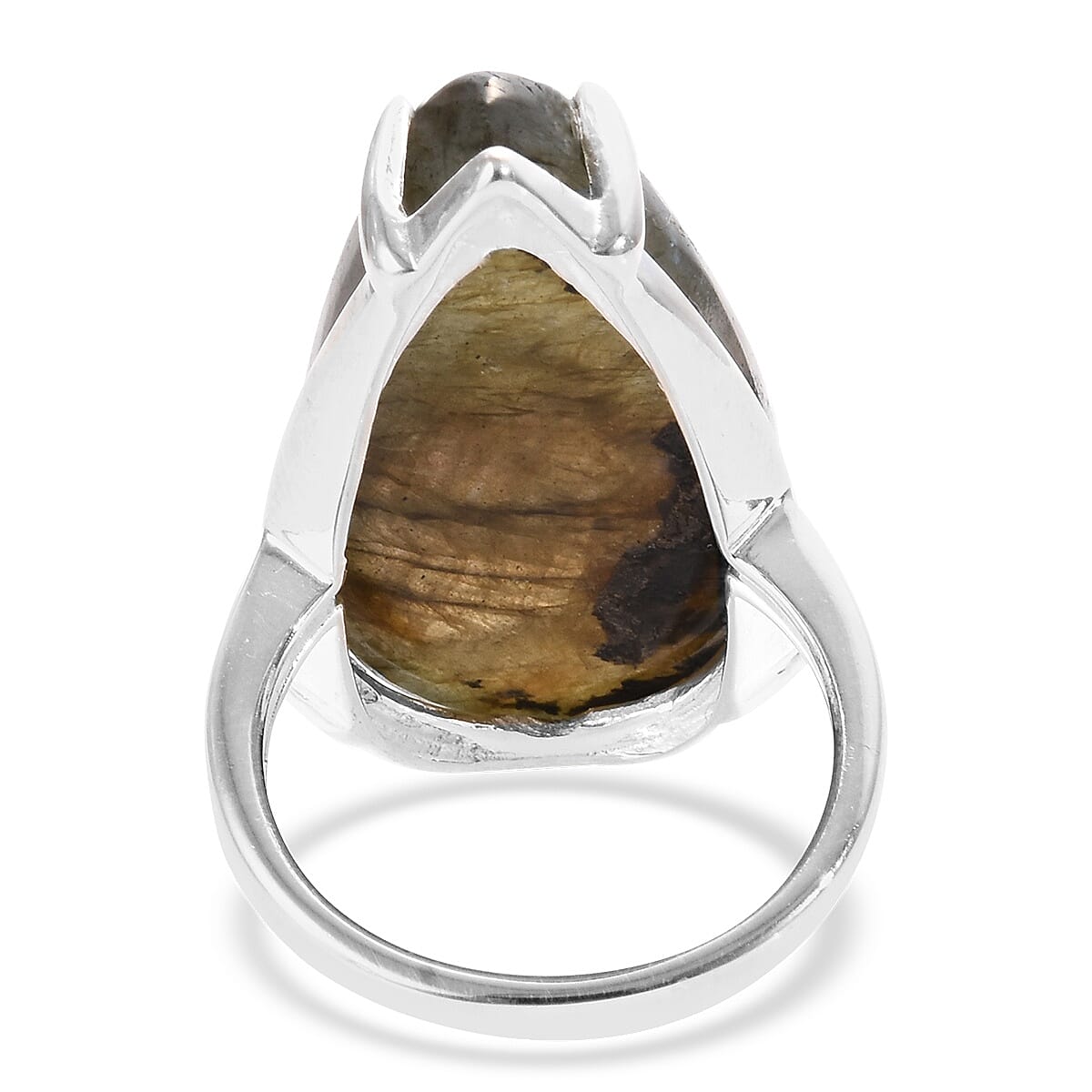 Labradorite (Pear 30x15 mm) Solitaire Ring in Sterling Silver 23.75 Ct.