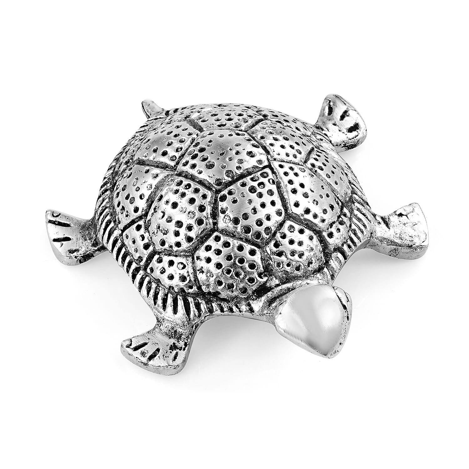 Set of 2 - Silver Finish Feng Shui Tortoise at Glass Plate (Size 13.97x13.97x2.54 Cm)