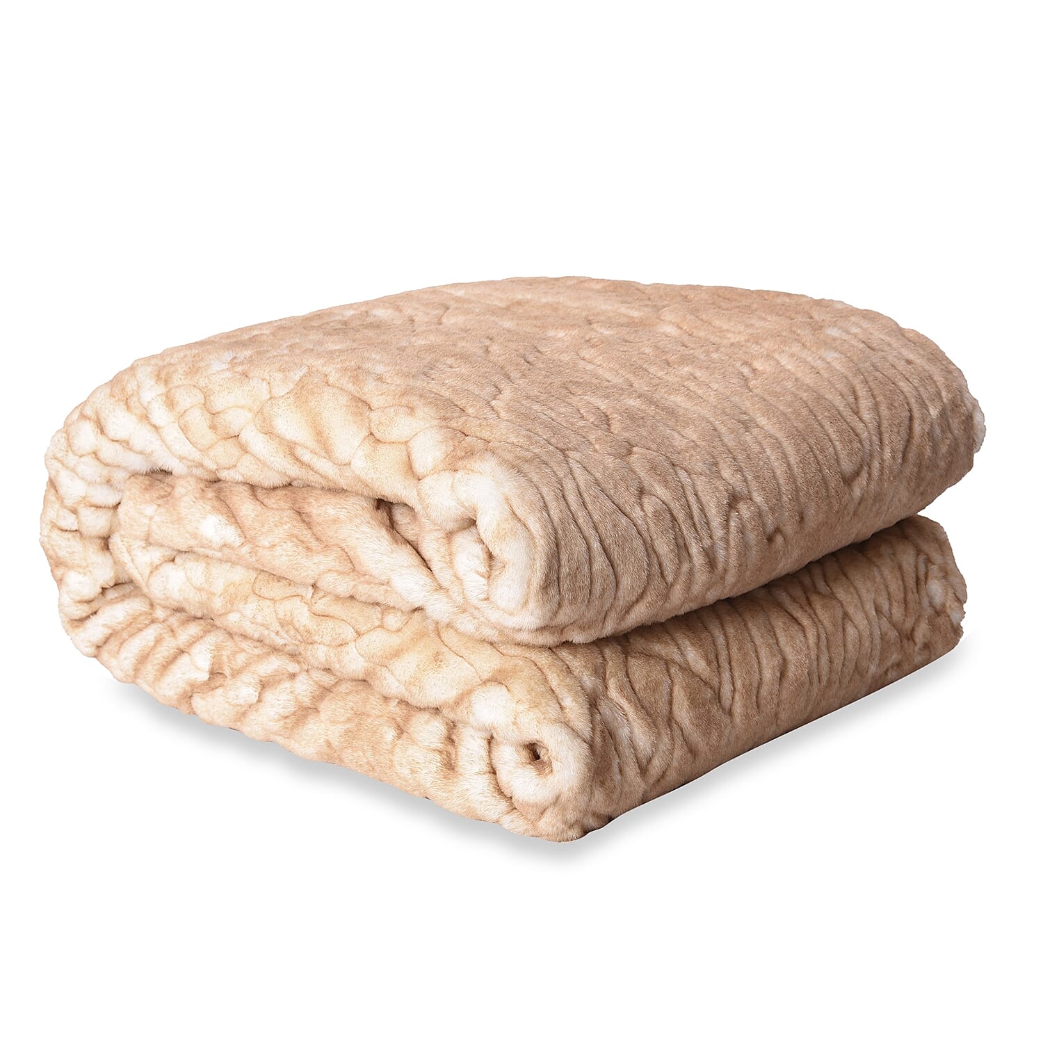 Siberian Wolf Faux Fur Sherpa Blanket (Size 150x200 Cm)- Tan