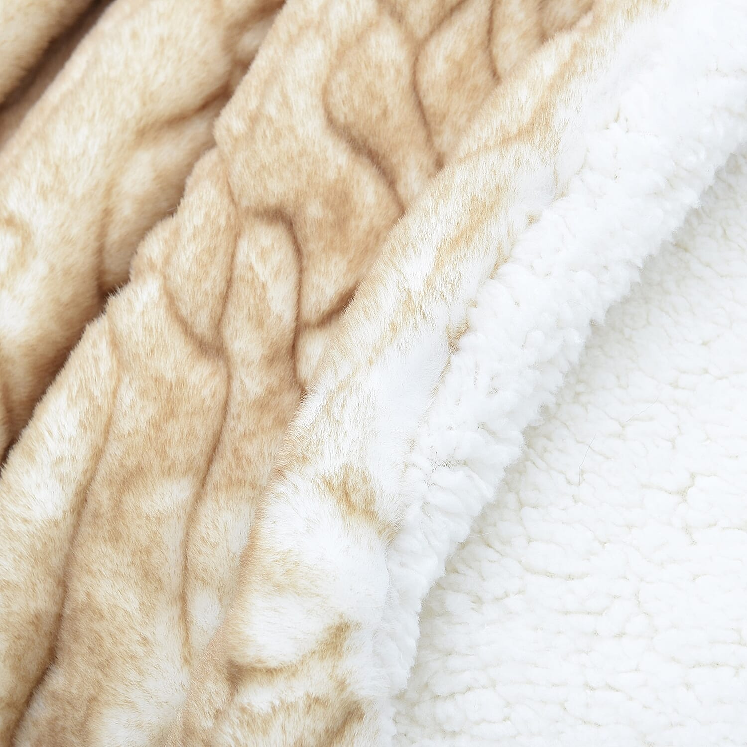 Siberian Wolf Faux Fur Sherpa Blanket (Size 150x200 Cm)- Tan