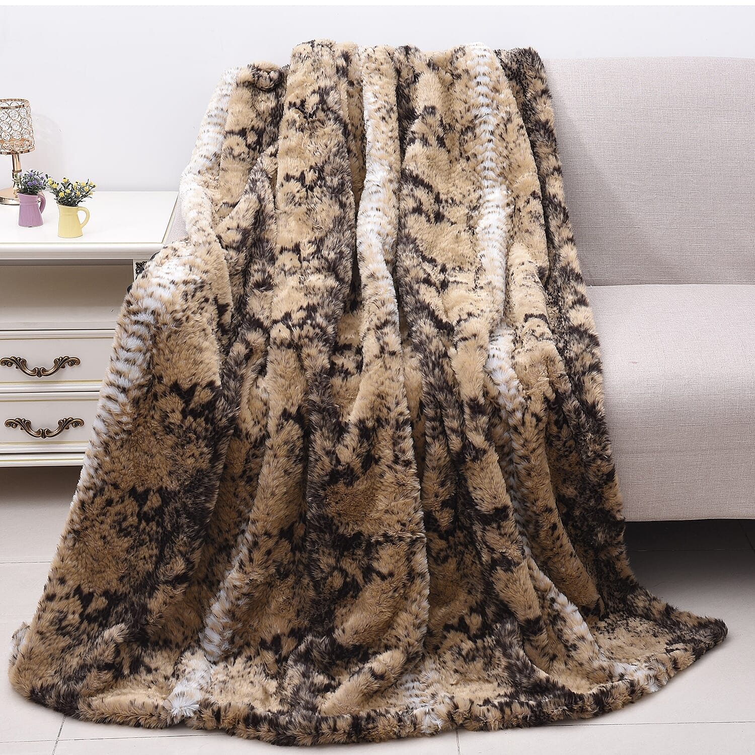 Super Soft Faux Fur Mink Snake Skin Pattern Blanket (Size 200x150 Cm)