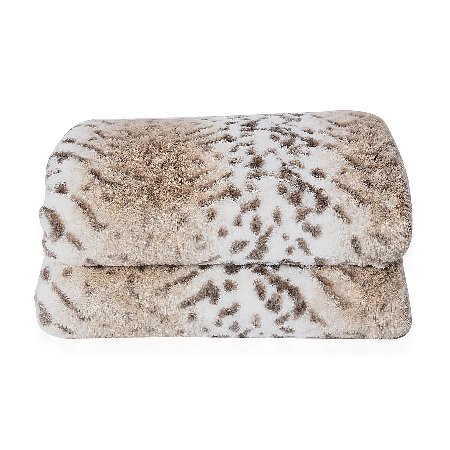 High Quality Faux Fur Sherpa Blanket (150x200 cm) - Light Brown, White and Green