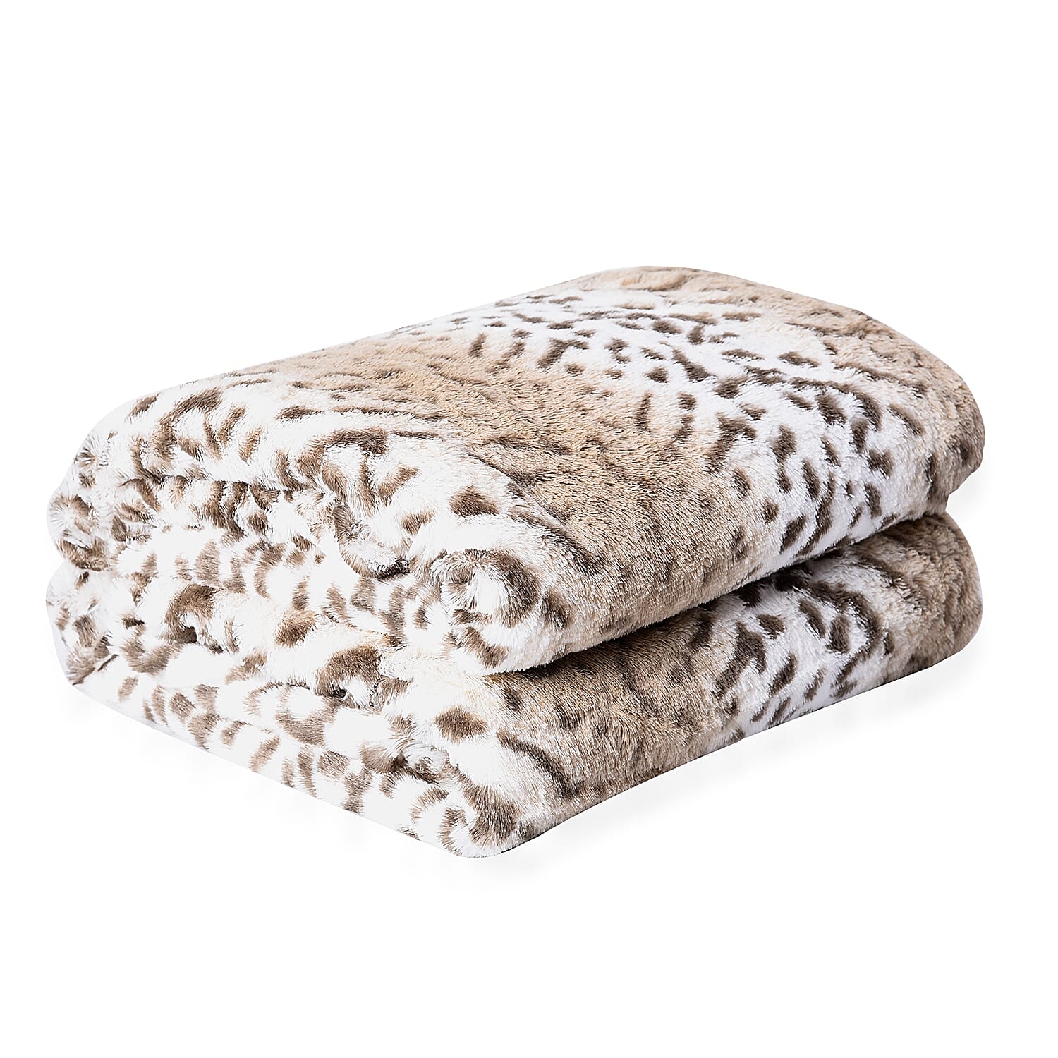 High Quality Faux Fur Sherpa Blanket (150x200 cm) - Light Brown, White and Green