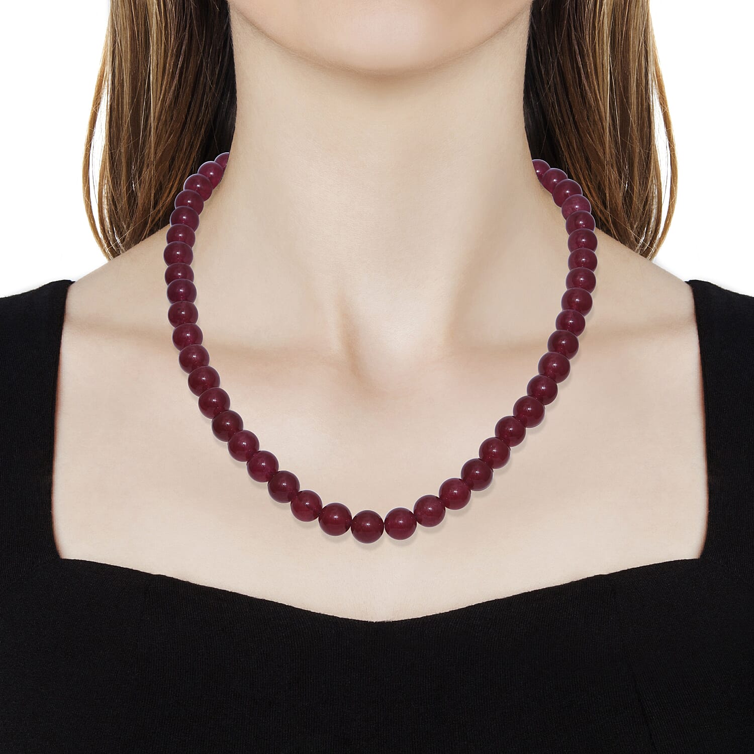 One Time Mega Deal- Rosso Onyx (Rnd 10mm) Necklace (Size 20) with Magnetic Lock in Rhodium Overlay Sterling Silver 360.00 Ct.