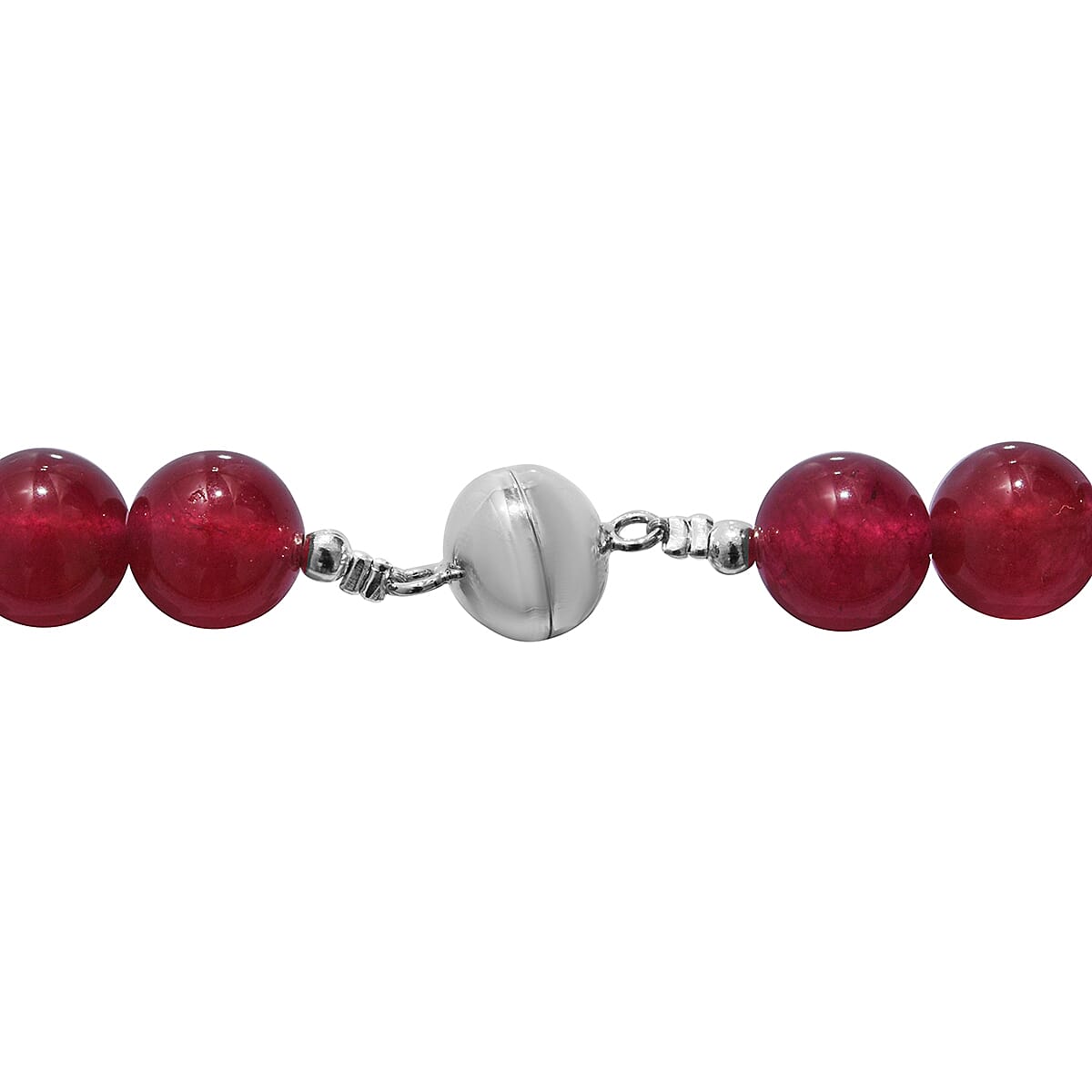 One Time Mega Deal- Rosso Onyx (Rnd 10mm) Necklace (Size 20) with Magnetic Lock in Rhodium Overlay Sterling Silver 360.00 Ct.