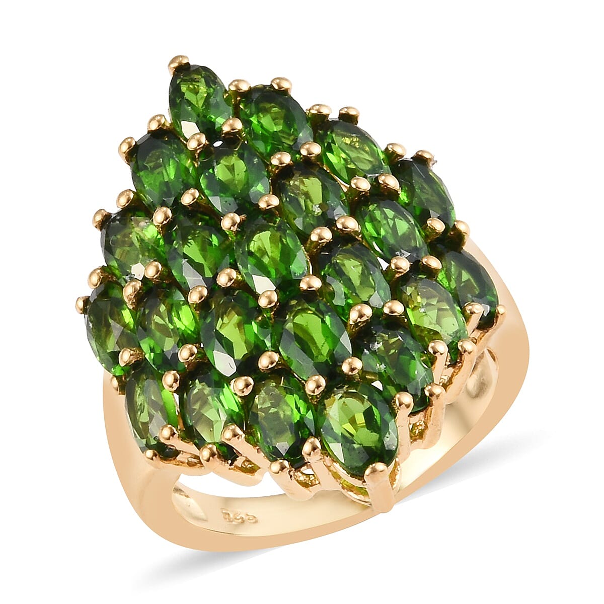 Chrome Diopside (Ovl 5x3 mm) Cluster Ring in 14K Gold Overlay Sterling Silver 6.250 Ct. Silver Wt. 5.48 Gms