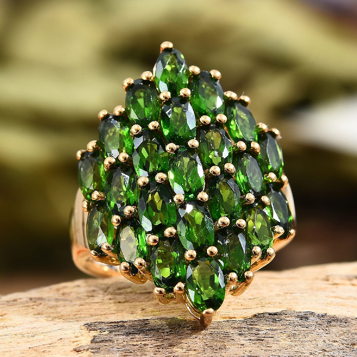 Chrome Diopside (Ovl 5x3 mm) Cluster Ring in 14K Gold Overlay Sterling Silver 6.250 Ct. Silver Wt. 5.48 Gms