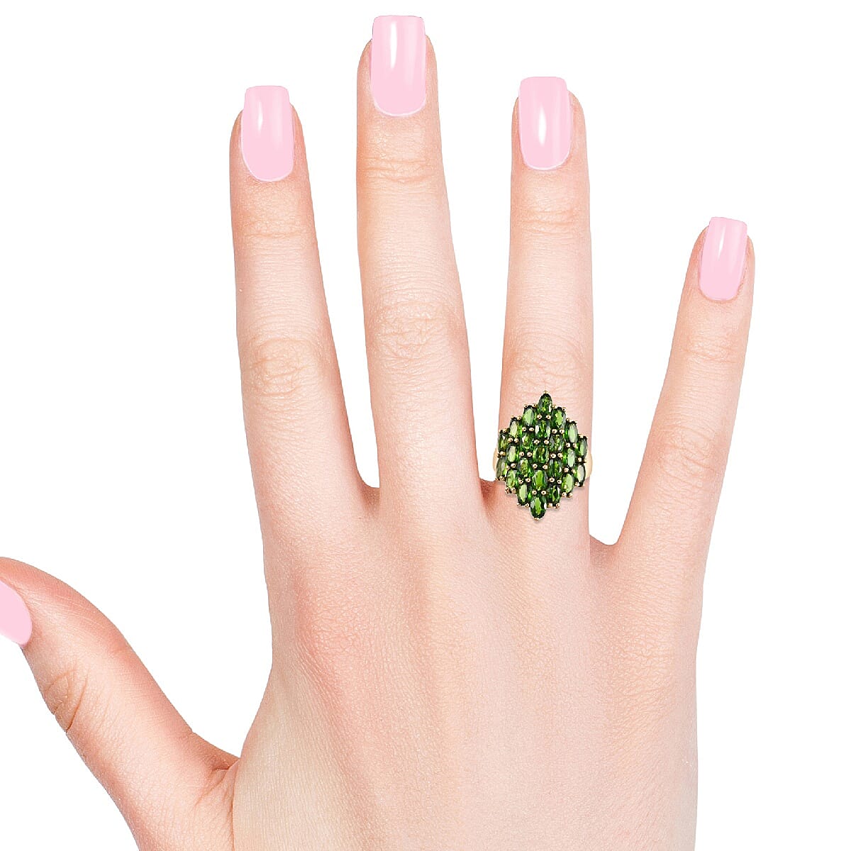 Chrome Diopside (Ovl 5x3 mm) Cluster Ring in 14K Gold Overlay Sterling Silver 6.250 Ct. Silver Wt. 5.48 Gms