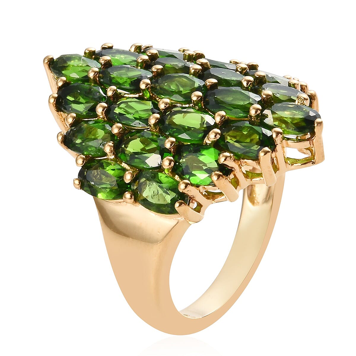 Chrome Diopside (Ovl 5x3 mm) Cluster Ring in 14K Gold Overlay Sterling Silver 6.250 Ct. Silver Wt. 5.48 Gms