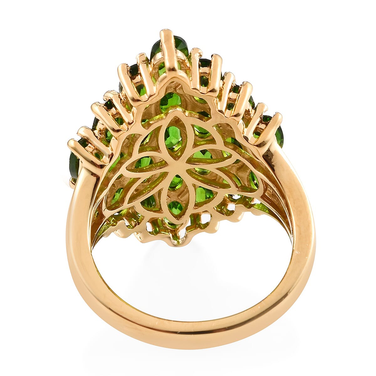 Chrome Diopside (Ovl 5x3 mm) Cluster Ring in 14K Gold Overlay Sterling Silver 6.250 Ct. Silver Wt. 5.48 Gms