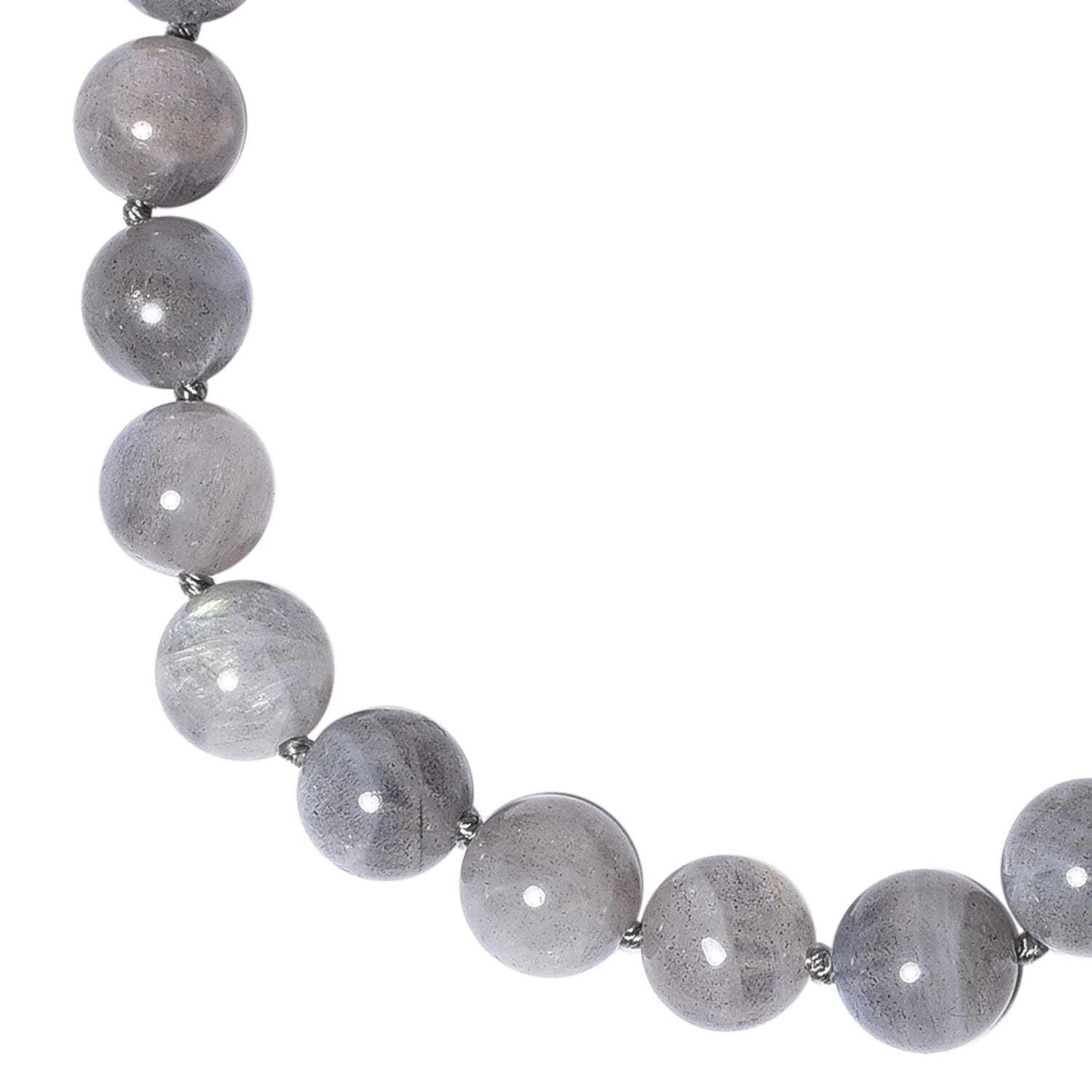 One Time Deal - Natural Labradorite (Rnd) Beads Necklace (Size 20) with Magnetic Clasp in Rhodium Overlay Sterling Silver 746.5Ct.