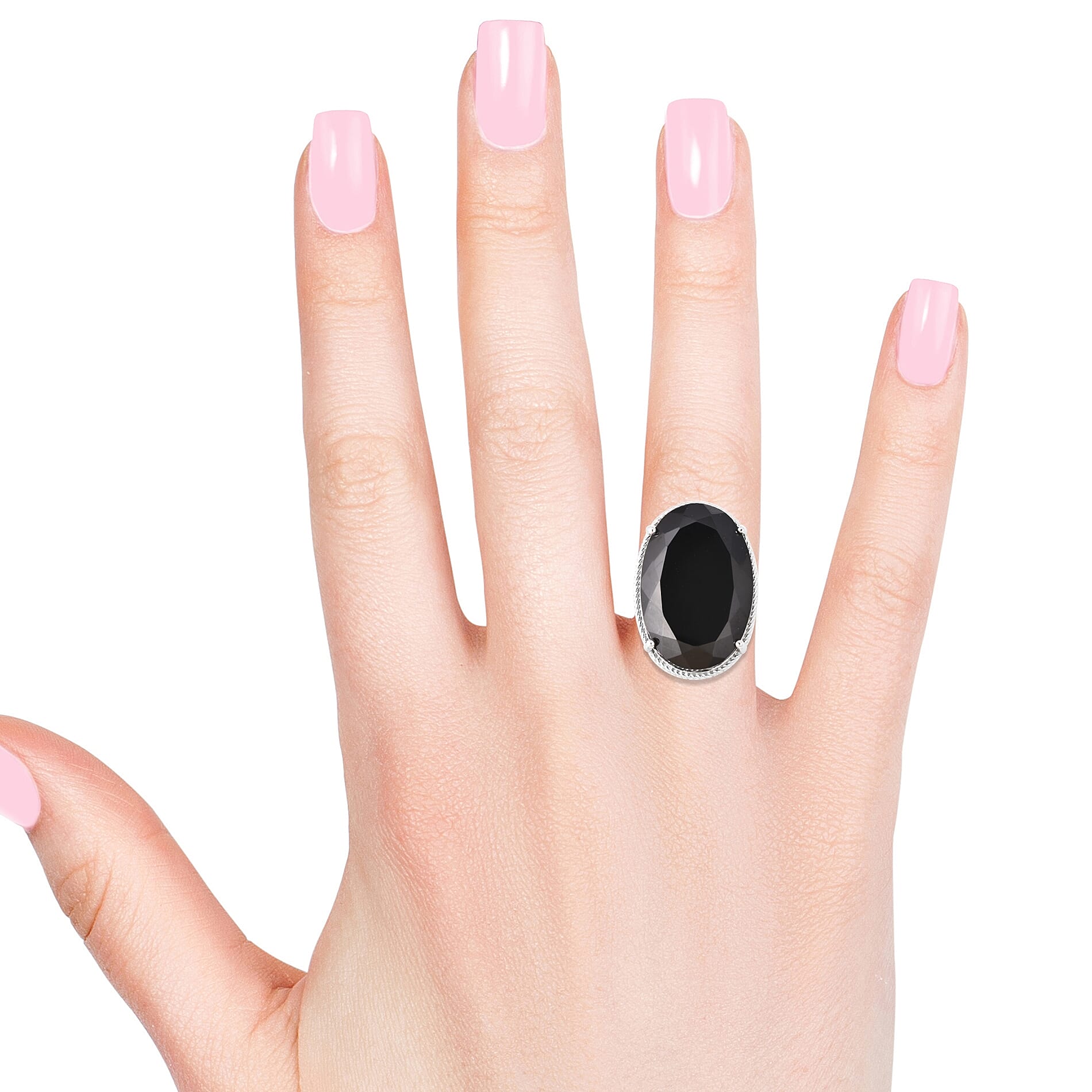 Natural Boi Ploi Black Spinel (Ovl 30x20 mm) Solitaire Ring in Rhodium Overlay Sterling Silver 50.00 Ct, Silver wt 8.37 Gms