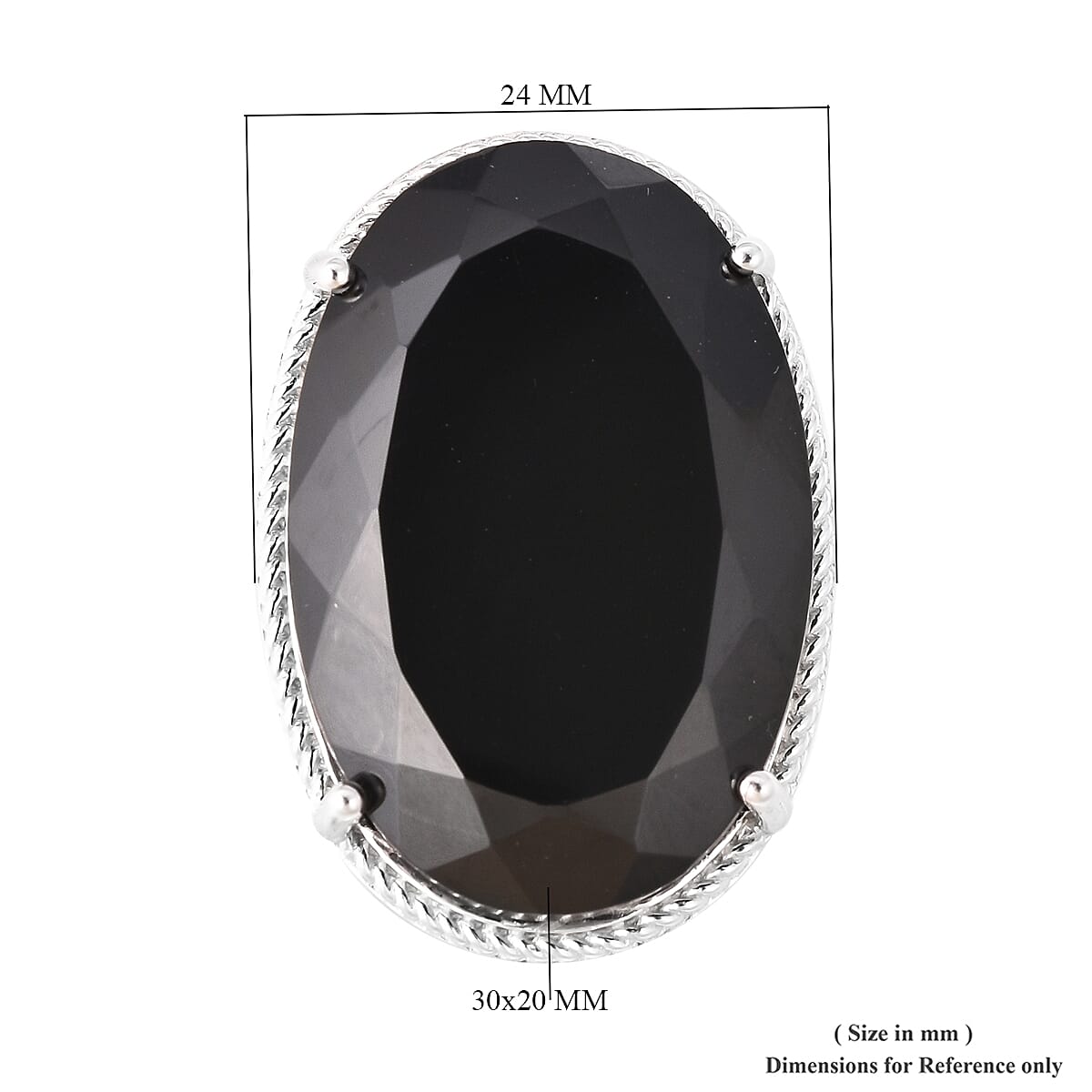 Natural Boi Ploi Black Spinel (Ovl 30x20 mm) Solitaire Ring in Rhodium Overlay Sterling Silver 50.00 Ct, Silver wt 8.37 Gms