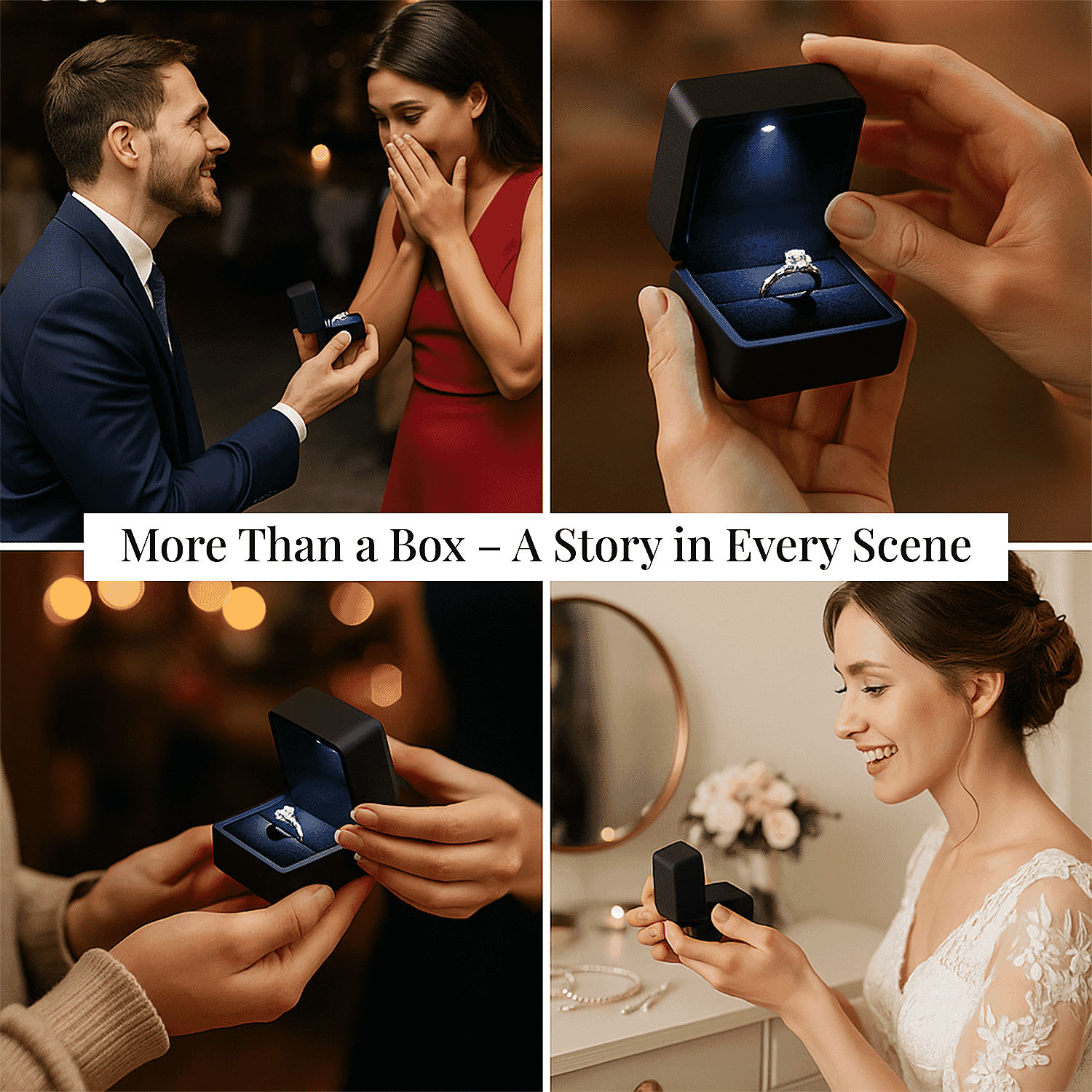 Stocking Filler Gift Idea - Elegant Black Ring Box with LED Light (Up to 2 Rings)