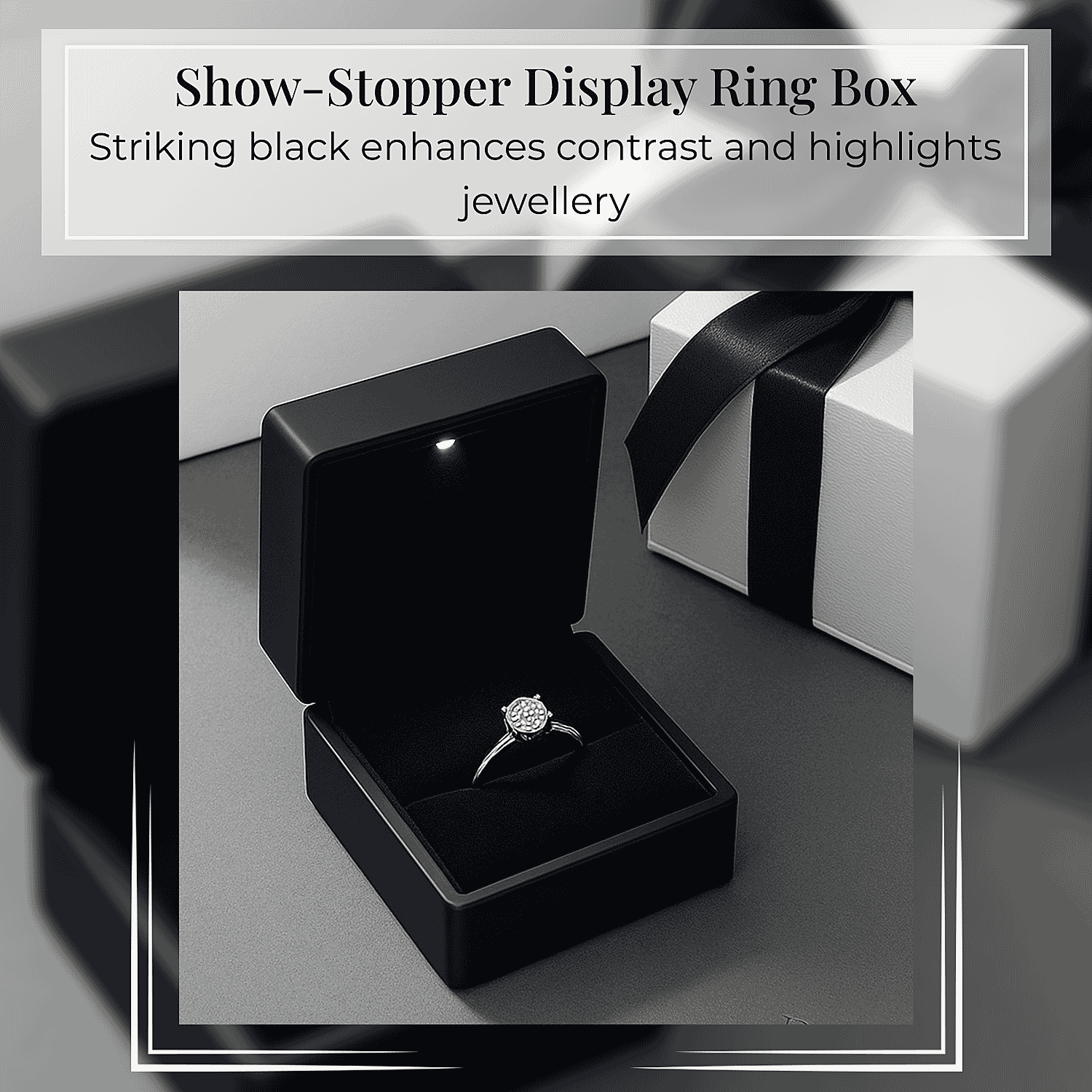 Stocking Filler Gift Idea - Elegant Black Ring Box with LED Light (Up to 2 Rings)