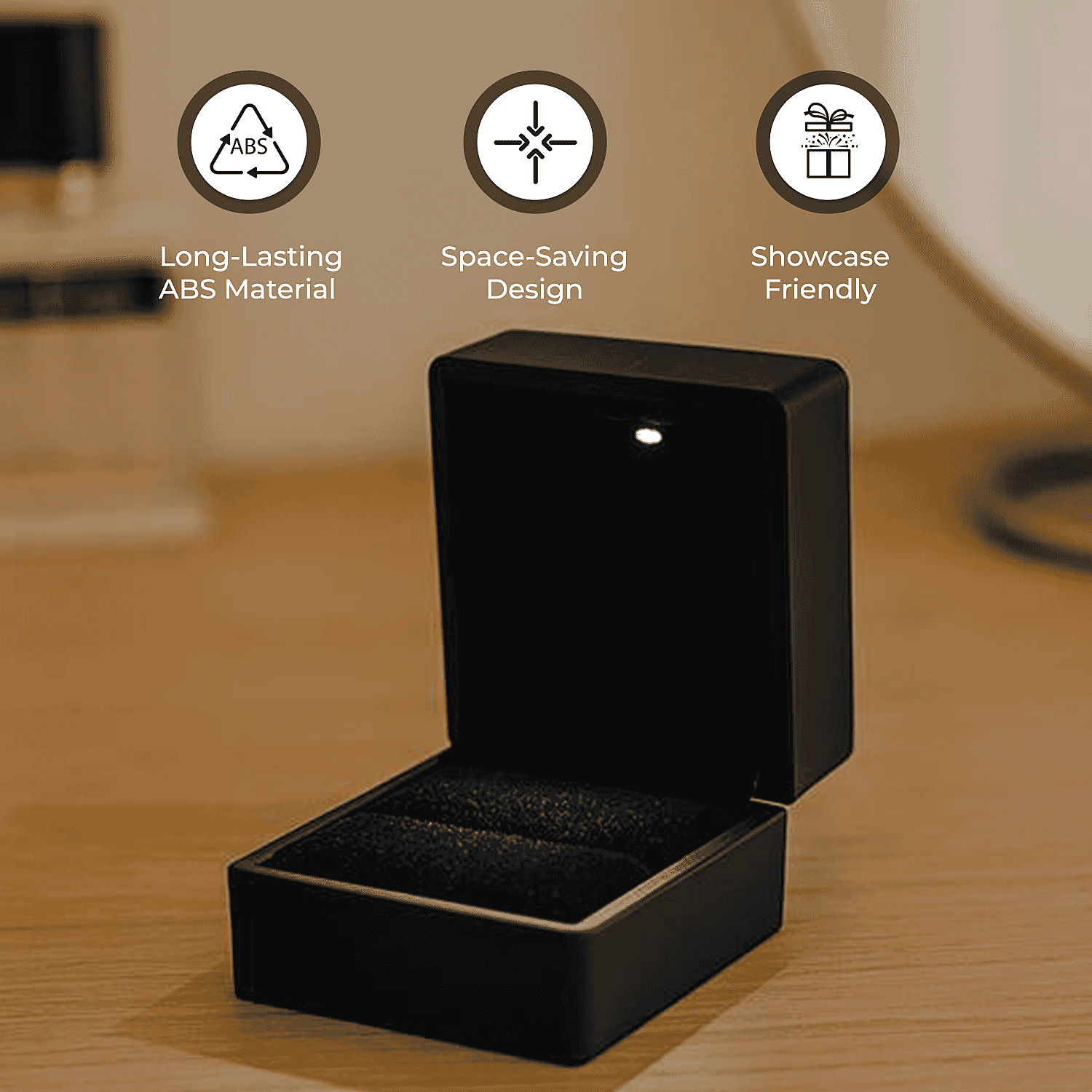 Stocking Filler Gift Idea - Elegant Black Ring Box with LED Light (Up to 2 Rings)