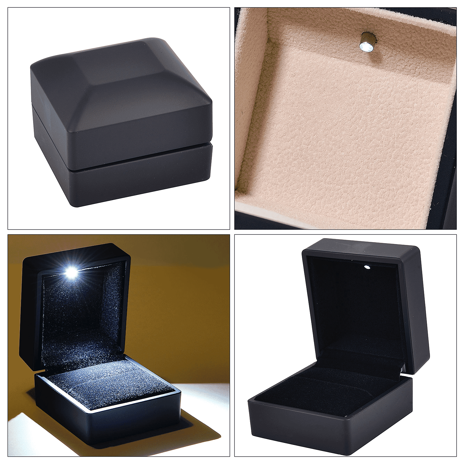 Stocking Filler Gift Idea - Elegant Black Ring Box with LED Light (Up to 2 Rings)