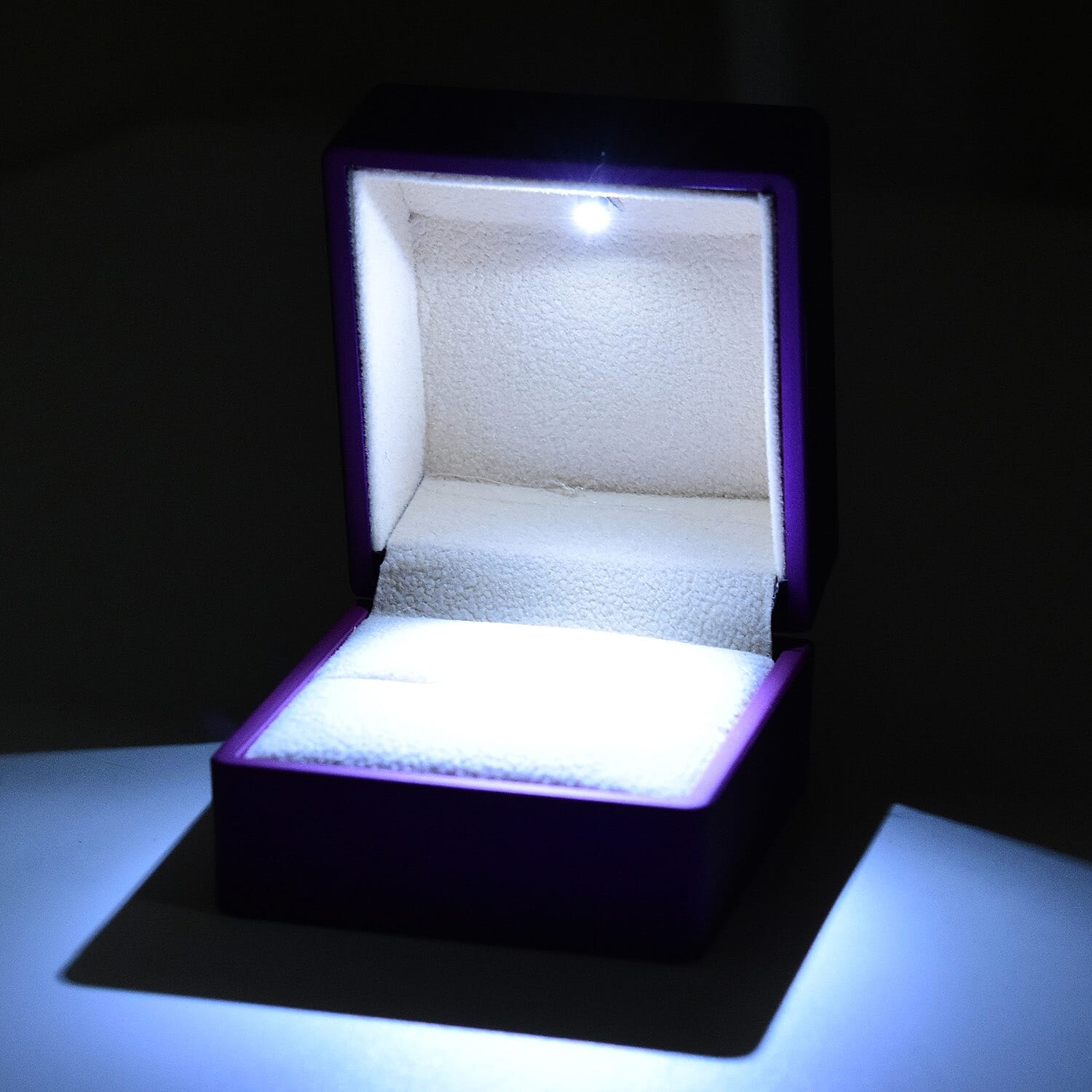 Stocking Filler Gift Idea - Solid Purple Colour Ring Box with LED Light (Size 6.3x6x5 Cm)