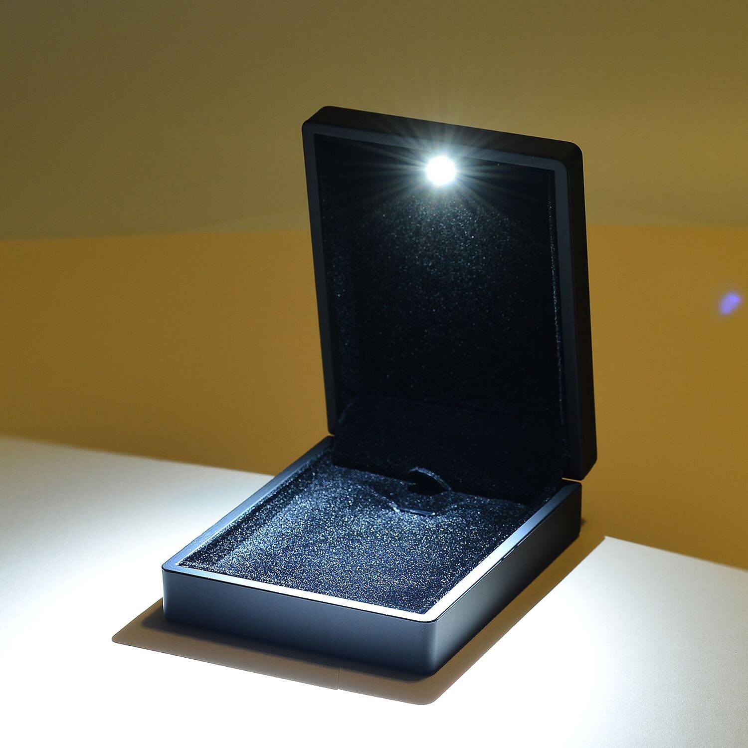 Solid Black Colour Necklace-Earring Box with LED Light (Size 9x3.5x7 Cm)