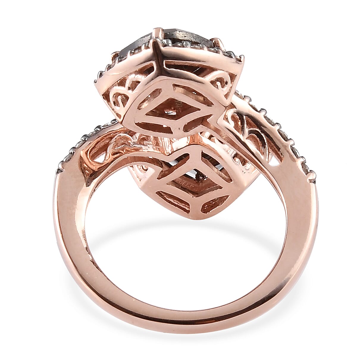 Zawadi Golden Sheen Sapphire (Cush 7x7 mm), Brown Zircon Bypass Ring in 18K Rose Gold Vermeil and Black Rhodium Overlay Sterling Silver 5.00 Ct.
