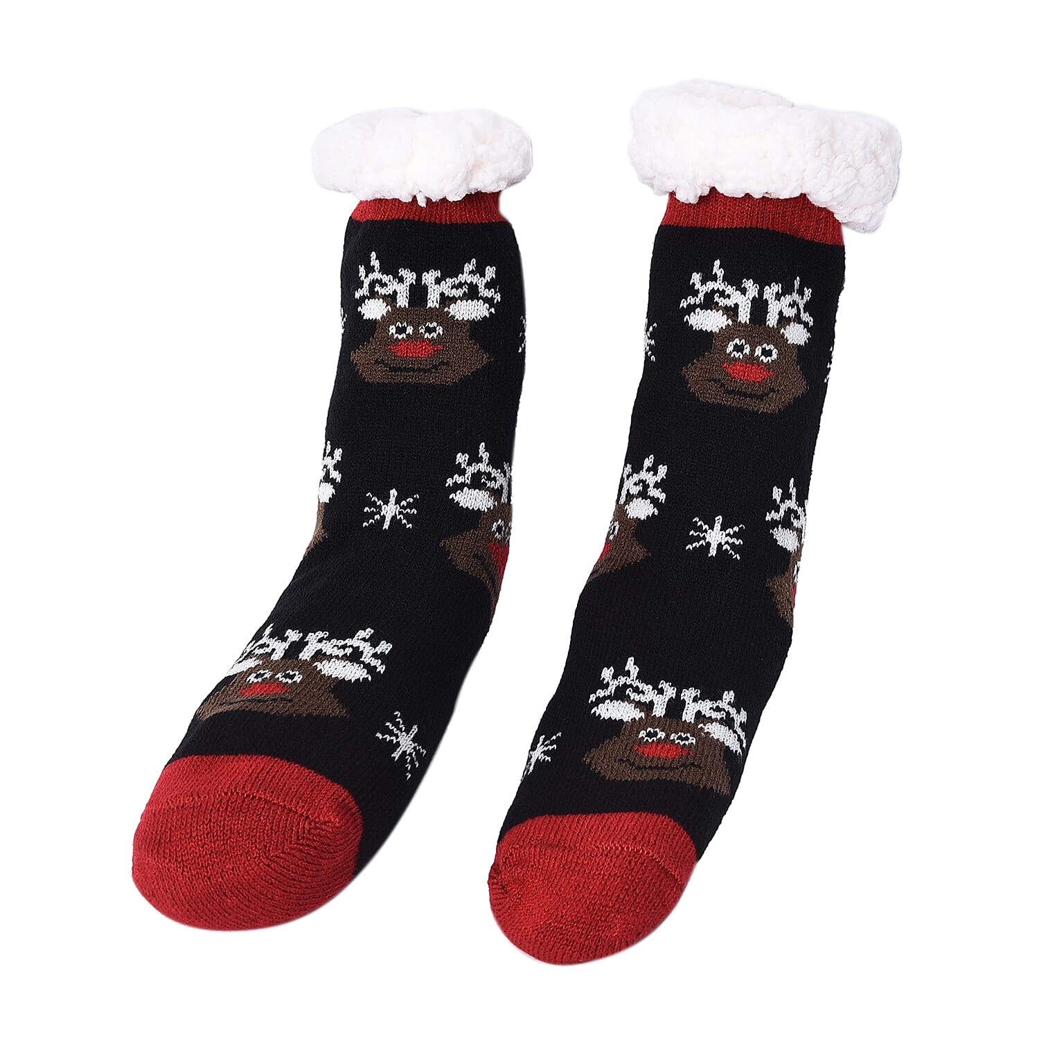 Set of 2 - Jacquard Knitted with Sherpa Lined Home Socks (Size 24 Cm) - Black
