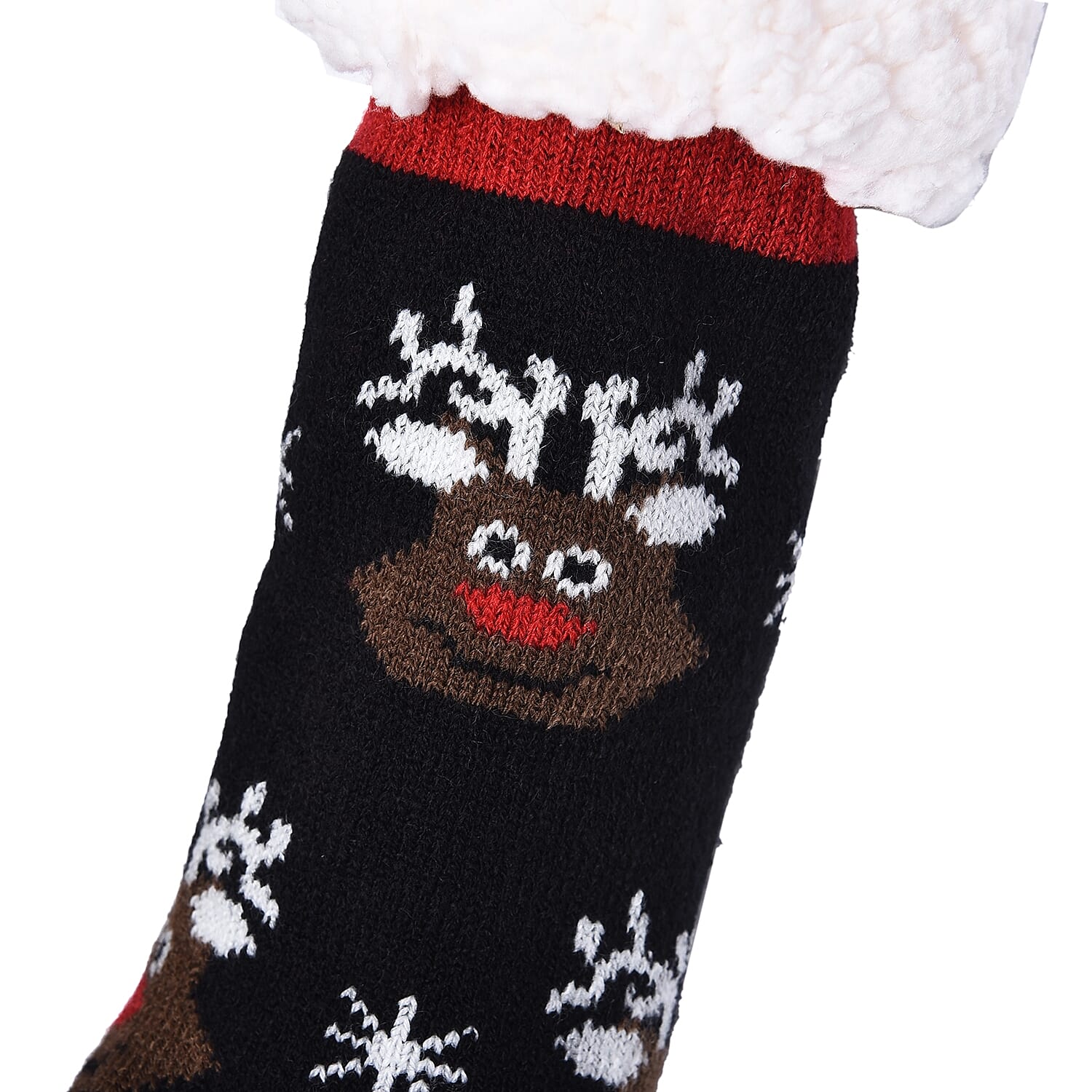 Set of 2 - Jacquard Knitted with Sherpa Lined Home Socks (Size 24 Cm) - Black