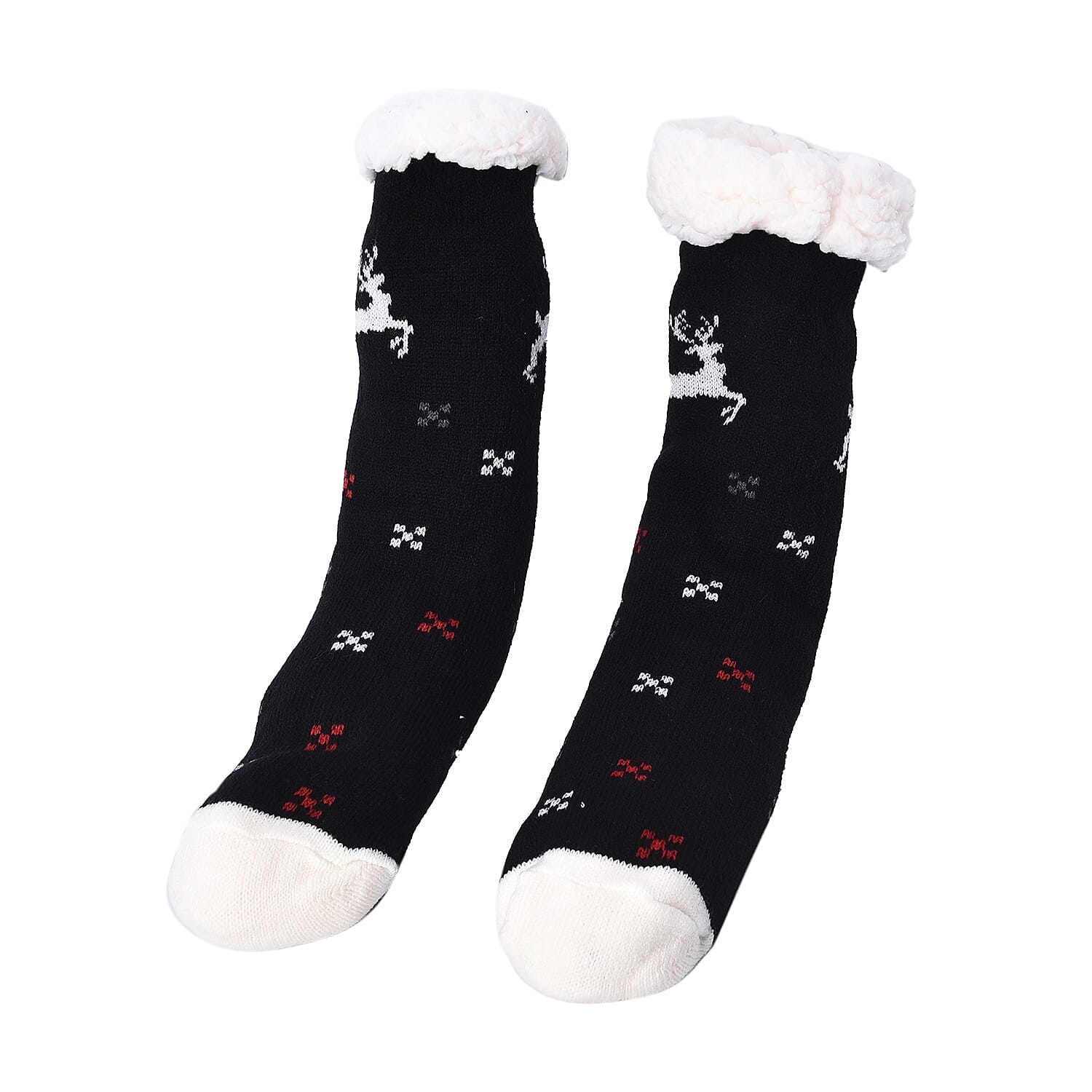 Set of 2 - Jacquard Knitted with Sherpa Lined Home Socks (Size 24 Cm) - Black