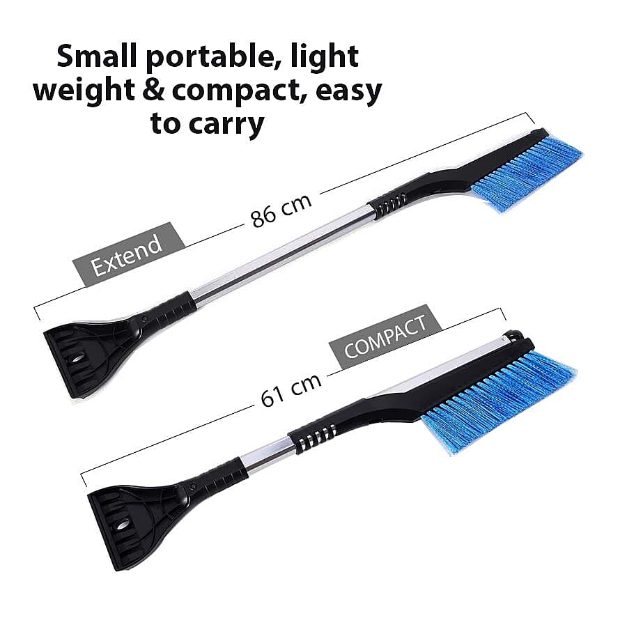 2 Piece Set - Car Windshield Cover (128x60 Cm) with 2-in-1 Telescopic Snow Scraper and Brush (61-86 Cm) - Silver, Black and Blue