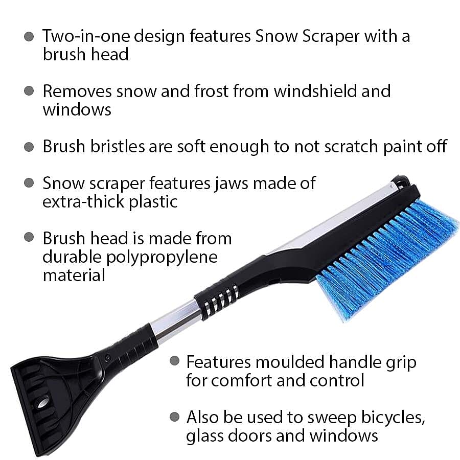 2 Piece Set - Car Windshield Cover (128x60 Cm) with 2-in-1 Telescopic Snow Scraper and Brush (61-86 Cm) - Silver, Black and Blue