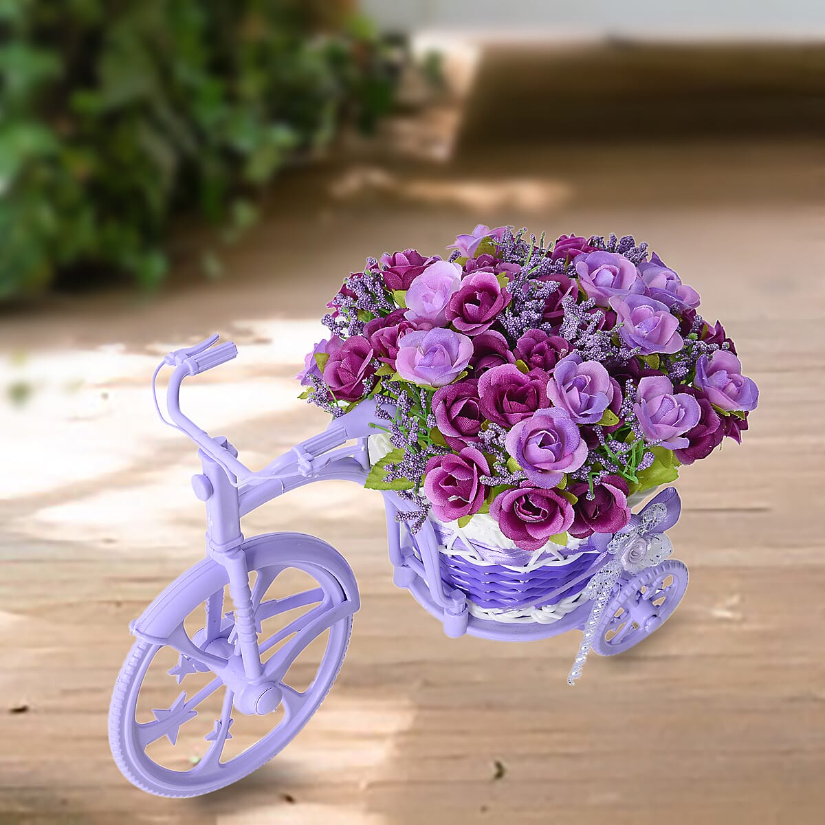 Nostalgic Bicycle Artificial Flower Decor Plant Stand (Size: 26x13x18 Cm) - Purple