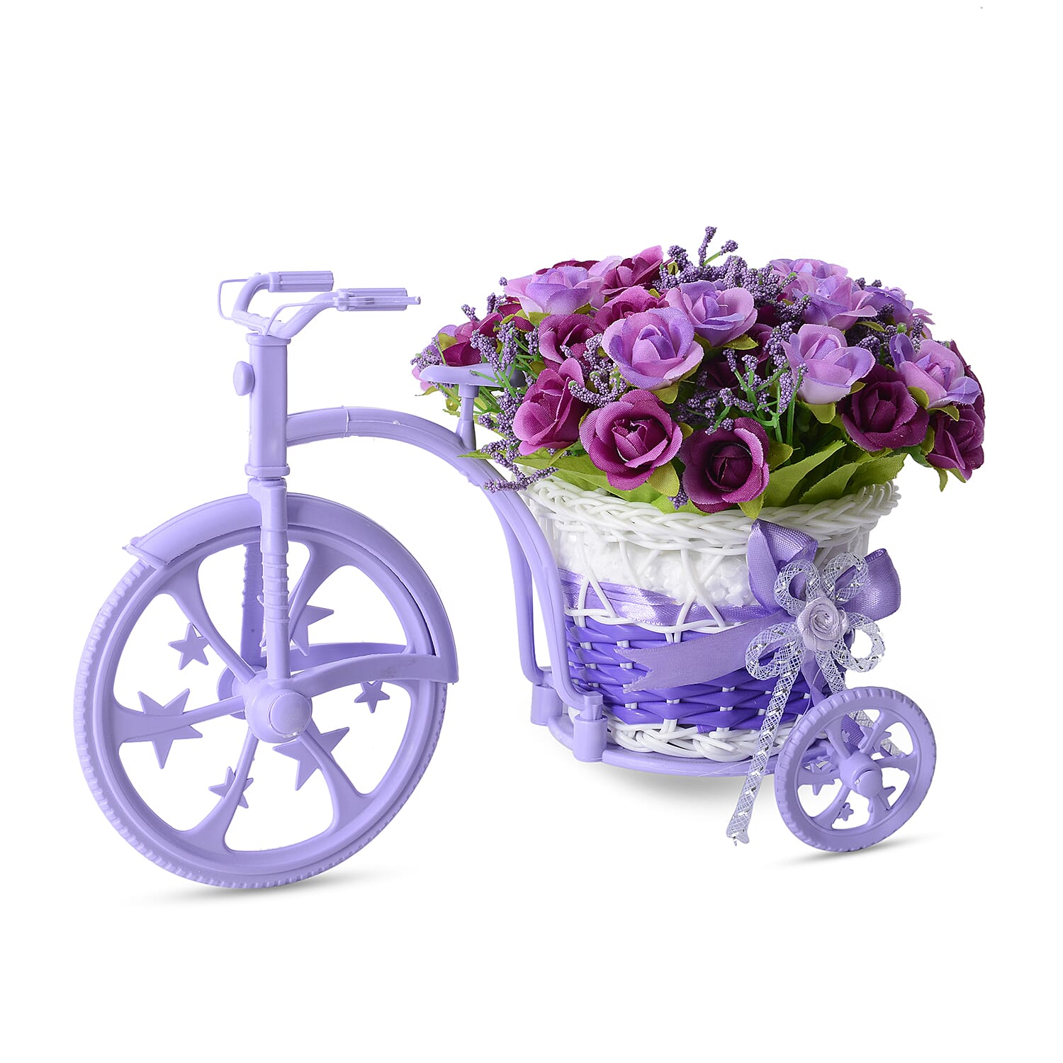 Nostalgic Bicycle Artificial Flower Decor Plant Stand (Size: 26x13x18 Cm) - Purple