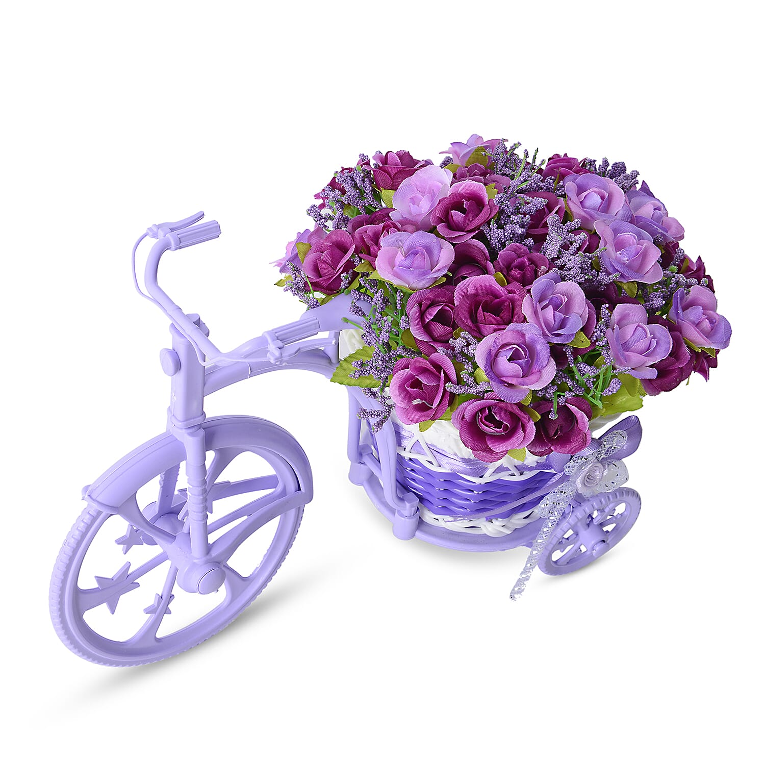 Nostalgic Bicycle Artificial Flower Decor Plant Stand (Size: 26x13x18 Cm) - Purple