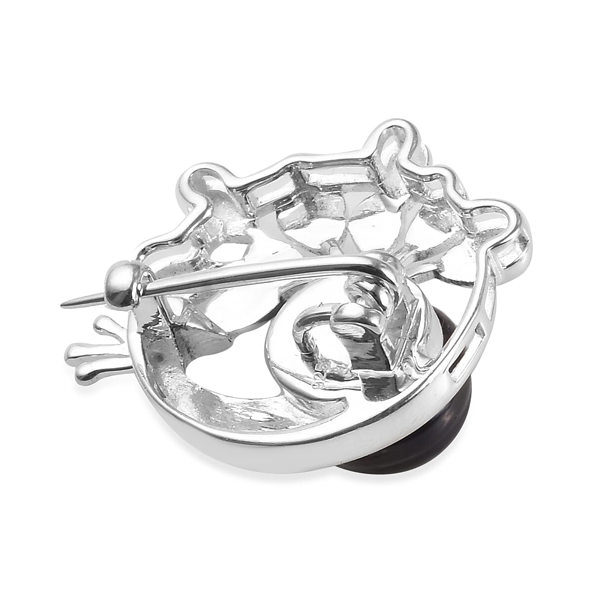 Freshwater Peacock Pearl and Blue Diamond Peacock Brooch in Sterling Silver, Silver wt 5.90 Gms