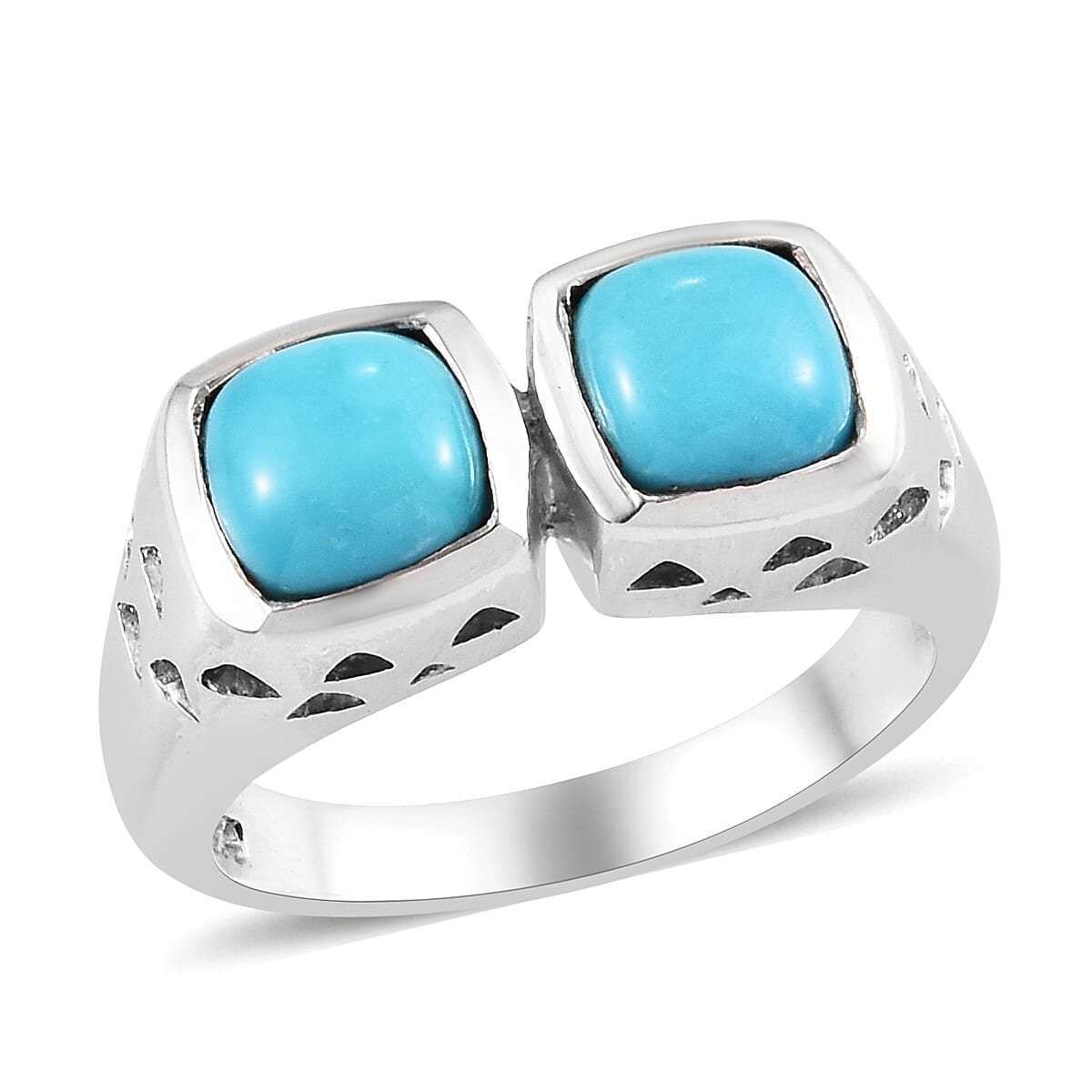 Arizona Sleeping Beauty Turquoise (Cush) Ring in Platinum Overlay Sterling Silver 1.50 Ct, Silver wt 6.20 Gms