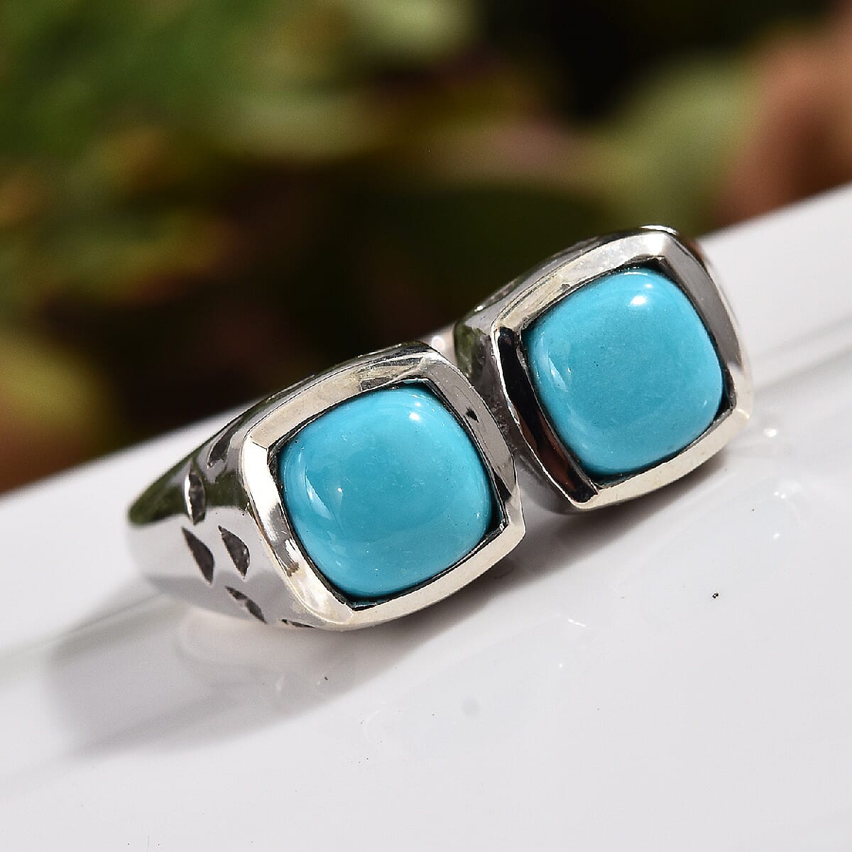 Arizona Sleeping Beauty Turquoise (Cush) Ring in Platinum Overlay Sterling Silver 1.50 Ct, Silver wt 6.20 Gms