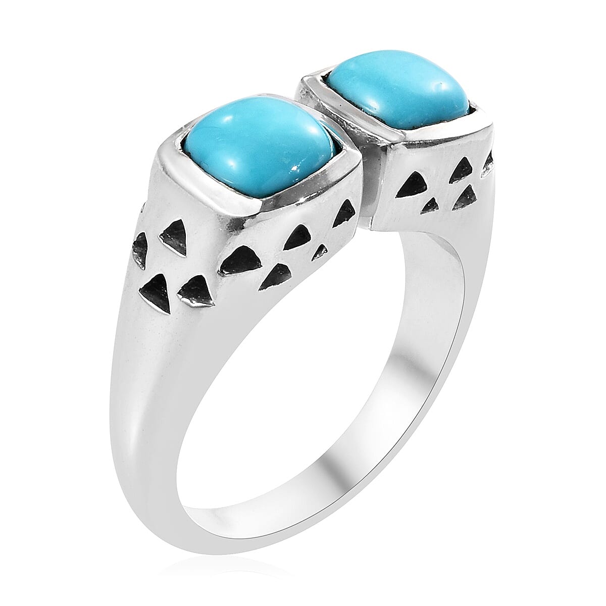 Arizona Sleeping Beauty Turquoise (Cush) Ring in Platinum Overlay Sterling Silver 1.50 Ct, Silver wt 6.20 Gms