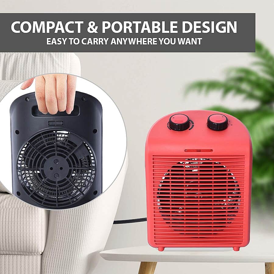 1000W/2000W Electric Fan Heater with 2 Heat and 1 Cold Speed Setting (Size 25x19x13 Cm) - Red