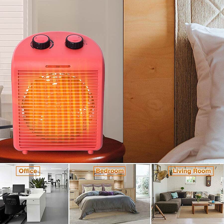 1000W/2000W Electric Fan Heater with 2 Heat and 1 Cold Speed Setting (Size 25x19x13 Cm) - Red