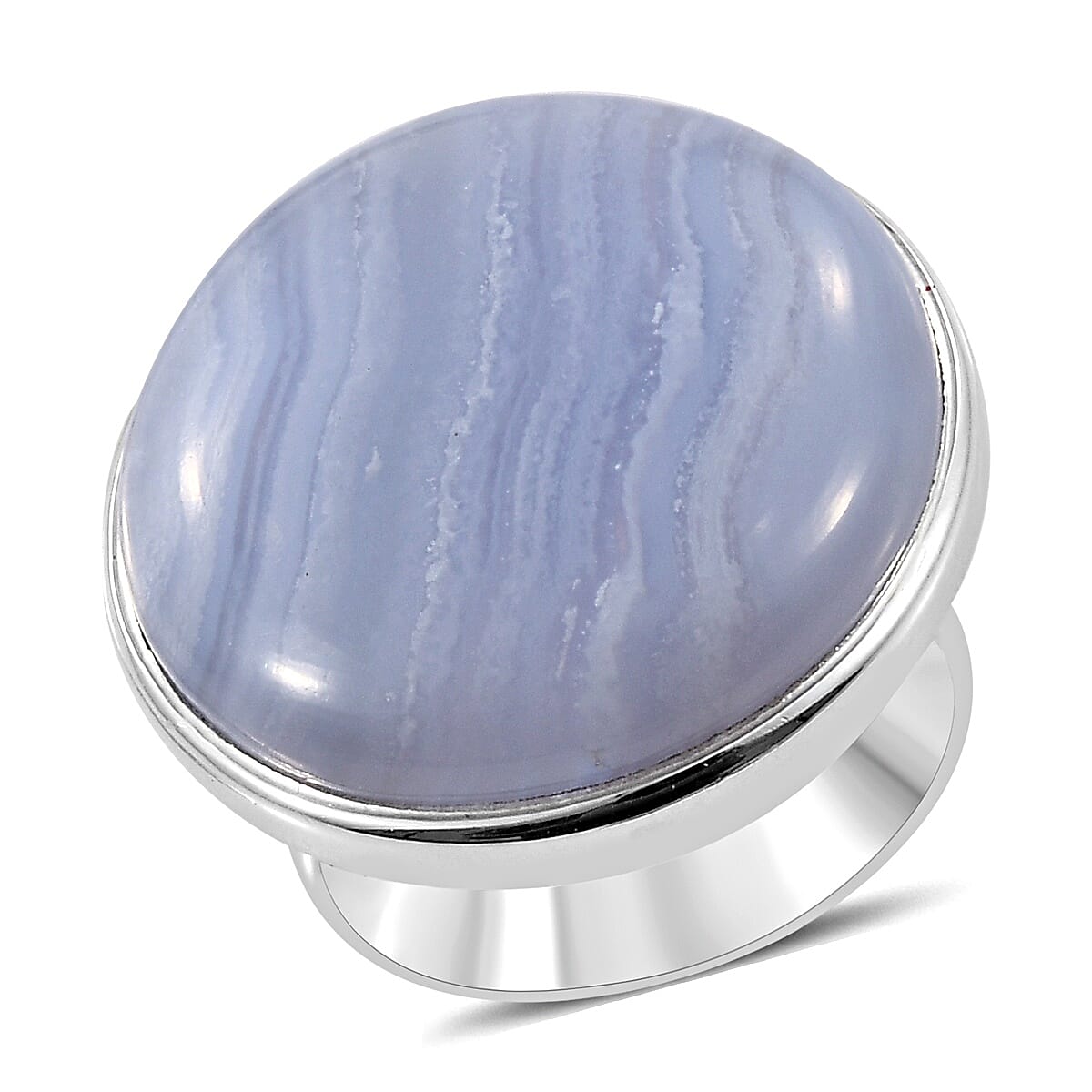 Extremely Rare Size- Blue Lace Agate Ring in Sterling Silver 38.50 Ct,