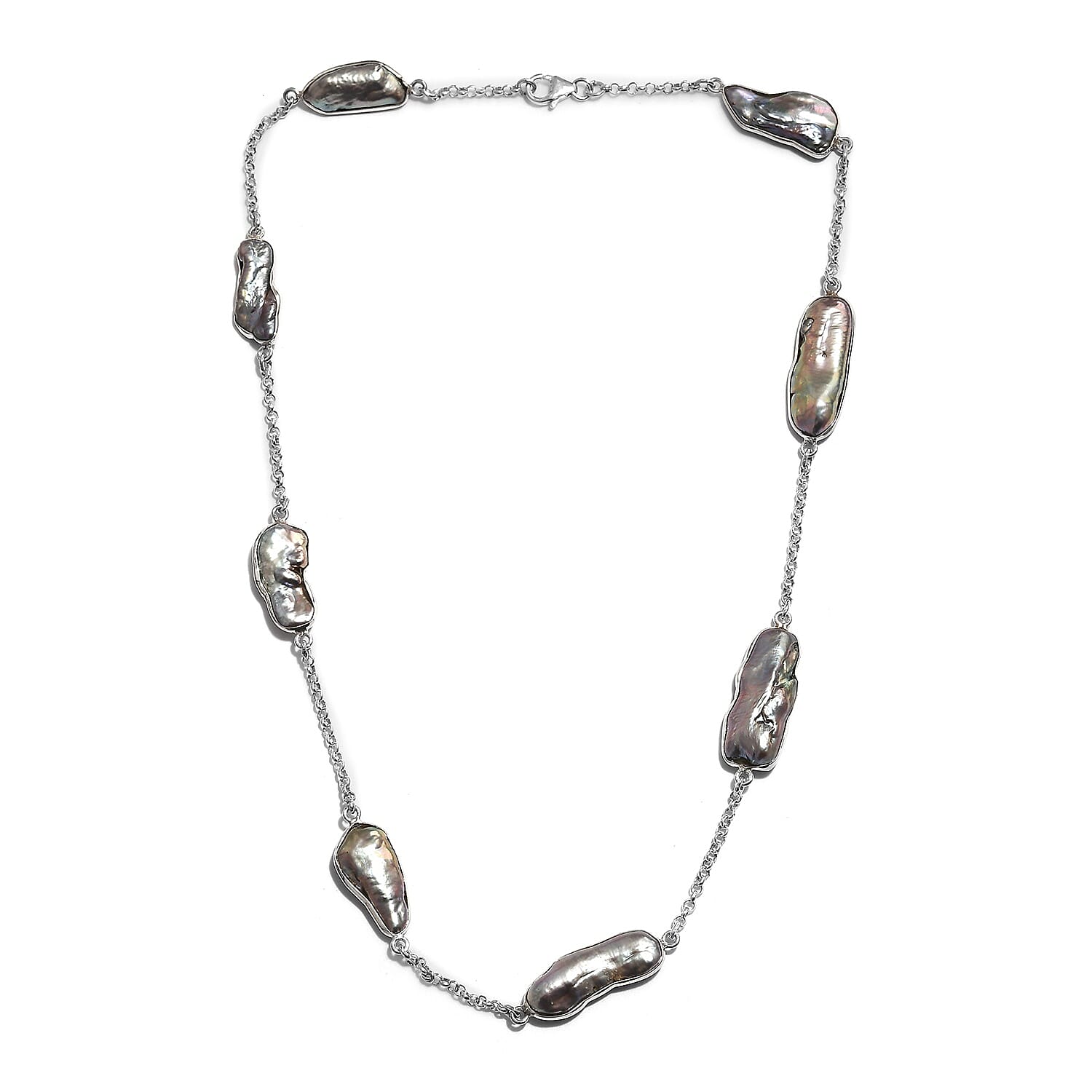 Artisan Crafted Biwa Pearl Necklace (Size 20) in Sterling Silver, Silver wt 7.91 Gms