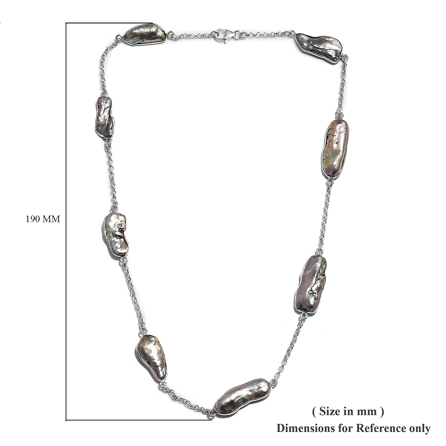 Artisan Crafted Biwa Pearl Necklace (Size 20) in Sterling Silver, Silver wt 7.91 Gms