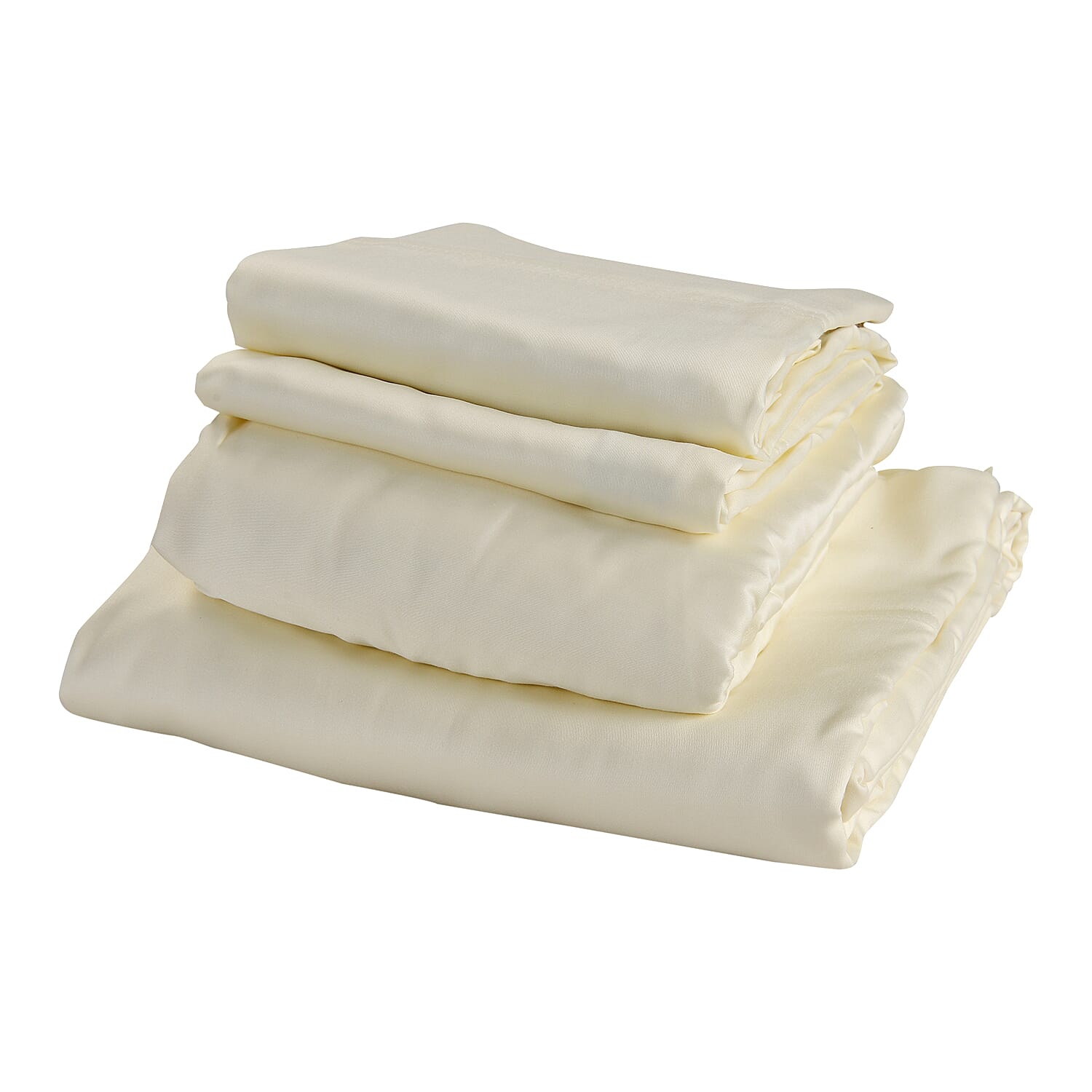 4 Piece 100% Bamboo Bedding Set - incld. 1 Fitted Sheet (150x200+30cm), 1 Flat Sheet (275x265cm) & 2 Pillowcases (50x75cm) with Self Storage Bag - Ivory Colour - KING