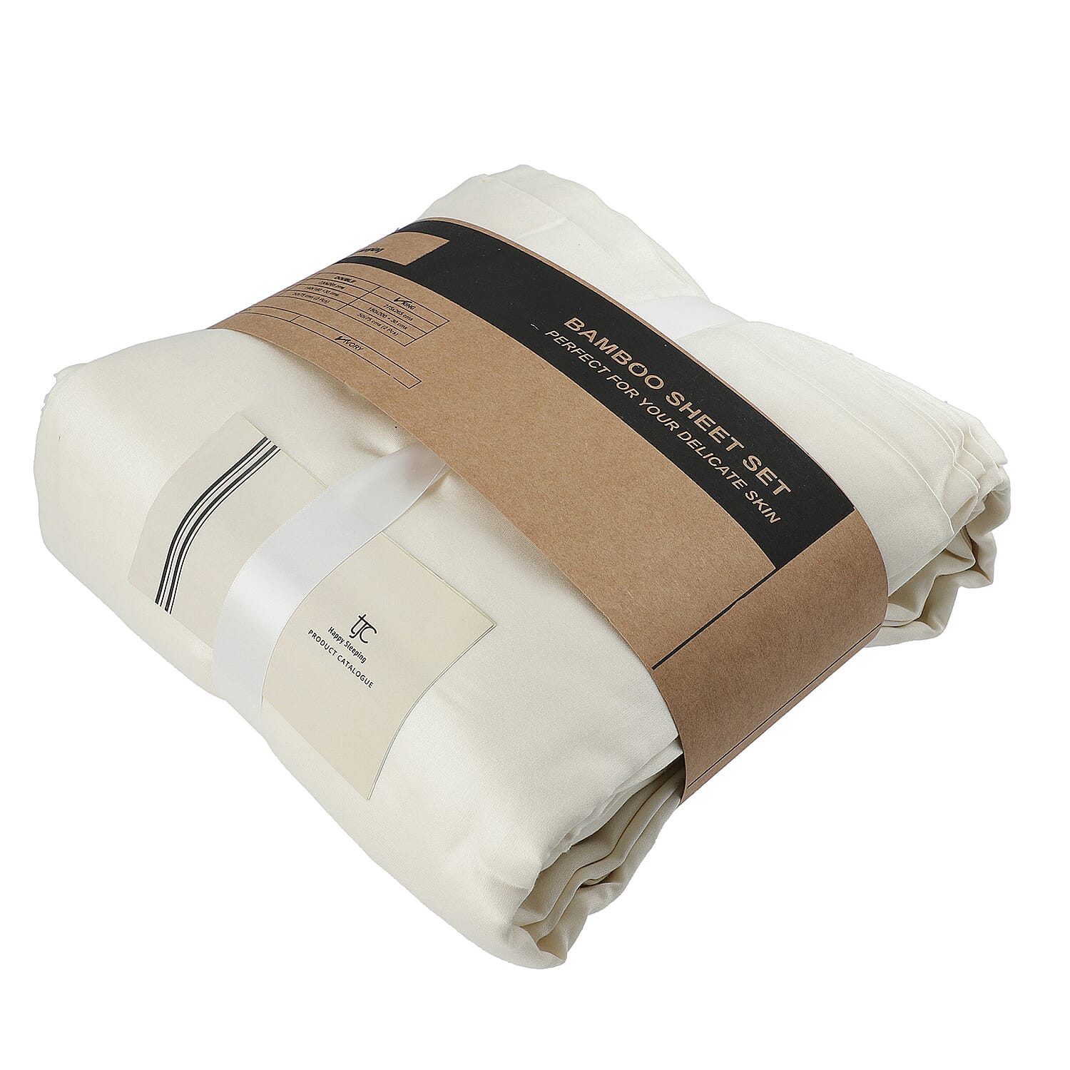 4 Piece 100% Bamboo Bedding Set - incld. 1 Fitted Sheet (150x200+30cm), 1 Flat Sheet (275x265cm) & 2 Pillowcases (50x75cm) with Self Storage Bag - Ivory Colour - KING