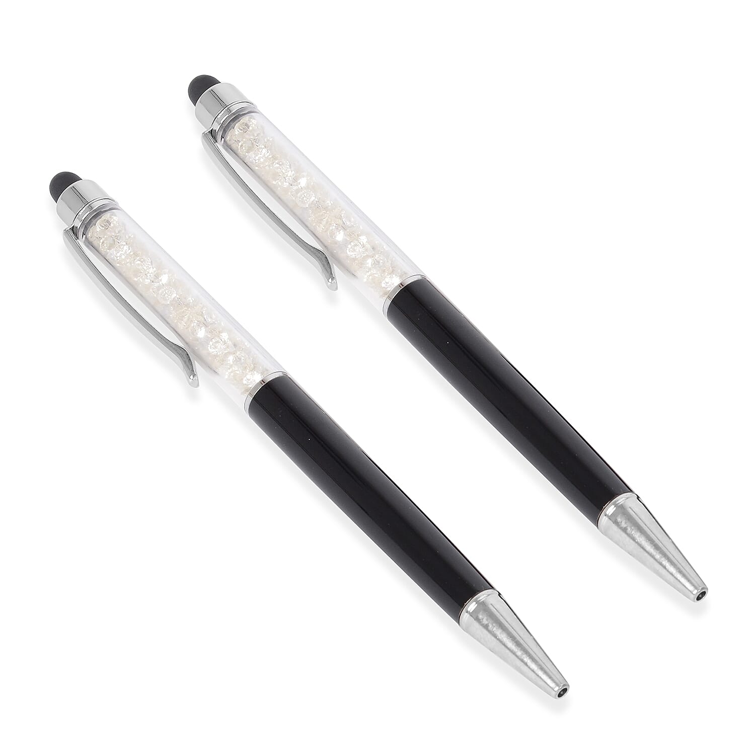 4 Piece Set - A5,A6 Notebook (Size 14.5x21 and 9x14 Cm) and 2 Crystal Filled Pens - Black