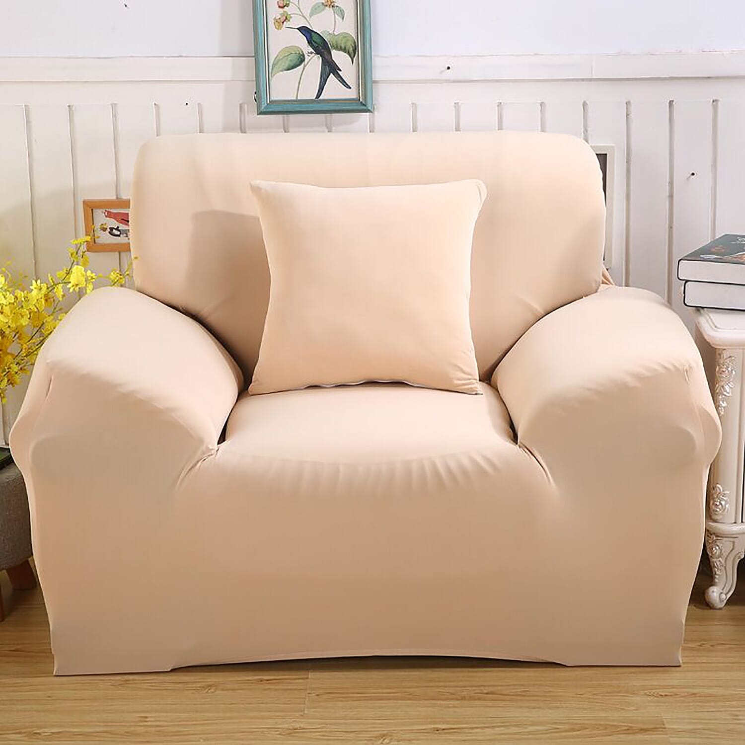 Solid Colour Washable Stretch Sofa Cover (Size 90-145 Cm) - Beige