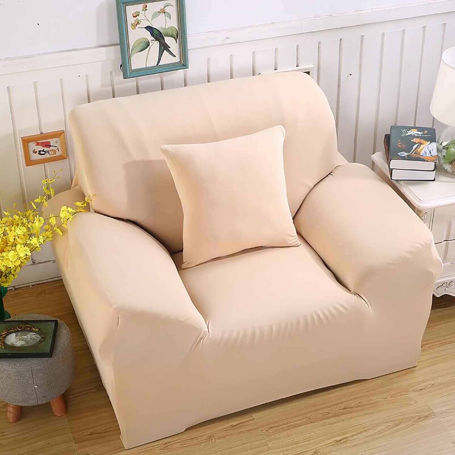 Solid Colour Washable Stretch Sofa Cover (Size 90-145 Cm) - Beige